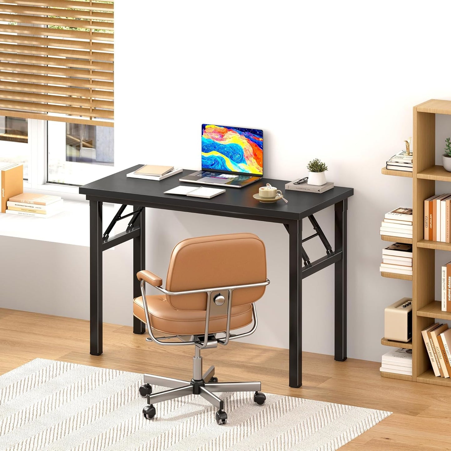 DlandHome 31.5 inches Small Computer Desk for Home Office Folding Table Writing Table for Small Spaces Study Table Laptop Desk No Assembly Required Black DND-AC5CB-8040