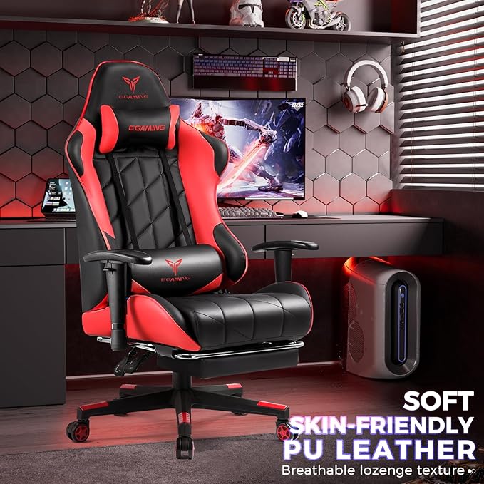 EXRACING Gaming Chair with 3D Adjustable Armrests, Cow Print Design, Ergonomic Office Chair with High Back, Computer Chair with Footrest,Comfy Diamond Stitching Sest, Game Chair for Adults