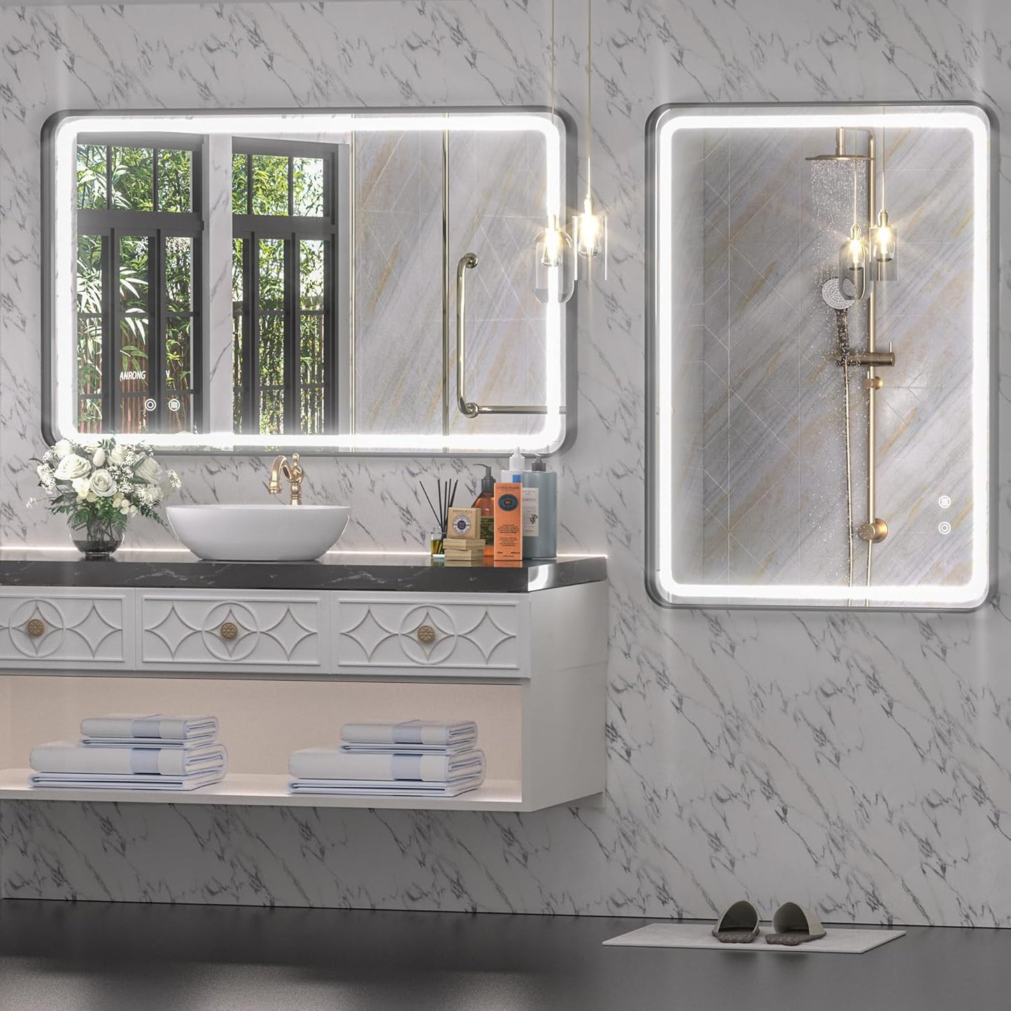 Hasipu LED Bathroom Mirror with Lights 40 x 26 Inch, Black Metal Frame Light Mirror for Vanity Anti-Fog, Dimmable, 3 Colors (Horizontal/Vertical)