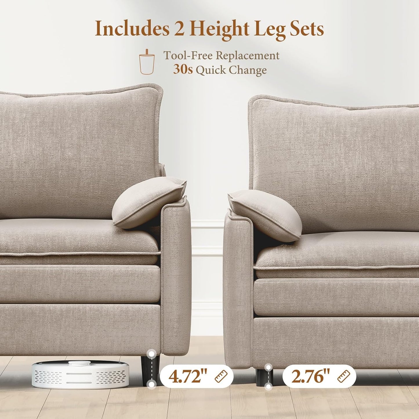 Vesgantti 142" Cloud Couch Sectional Modular Sofa, Comfy Sectional Couch with Ottoman Deep Seat Chenille L Shaped Sofa, Modular Couches for Living Room, Bedroom and Apartment, Light Brown