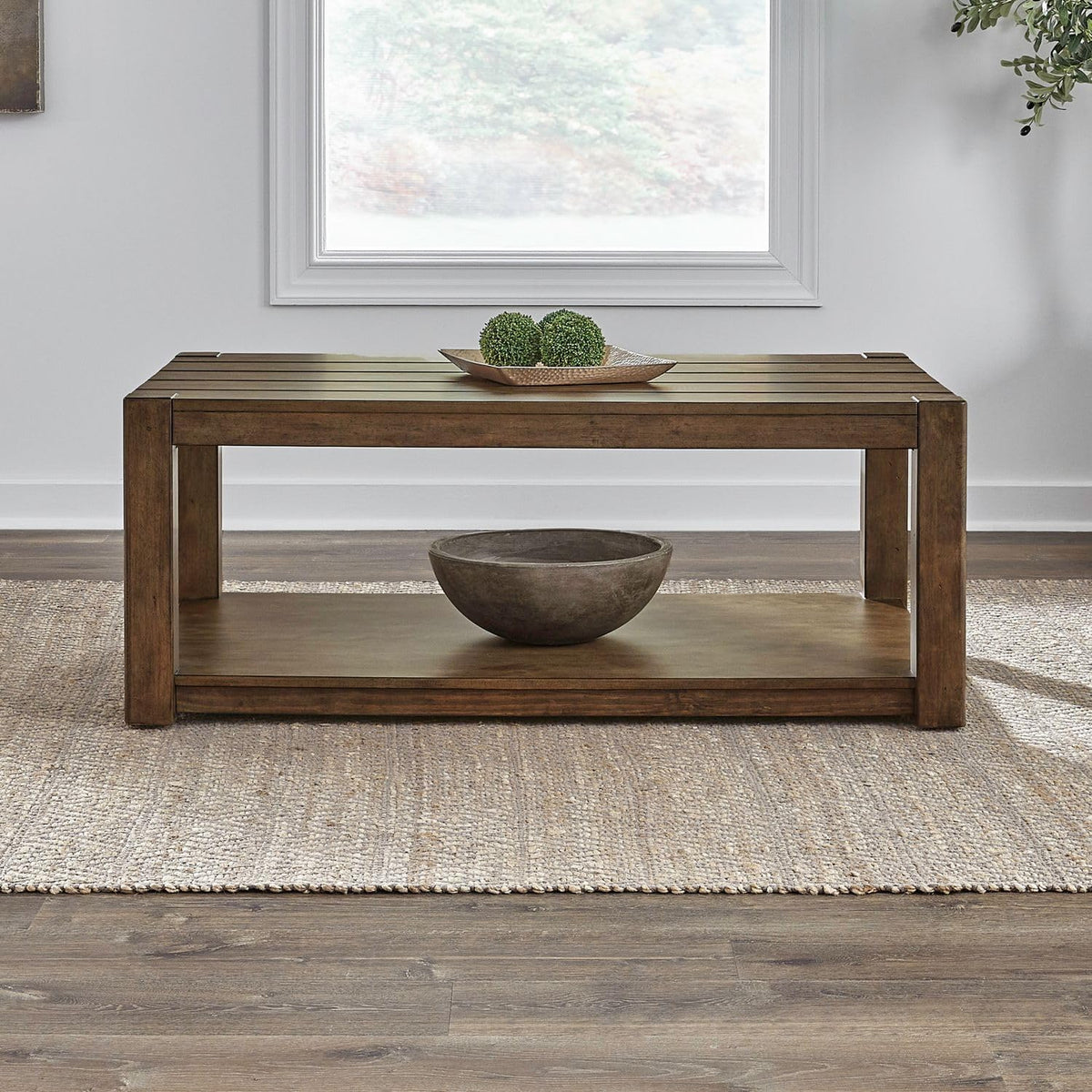 Liberty Furniture Broadmore Living Room 3 Piece Set - Rectangular Cocktail Table, 2 End Tables - Cobblestone Brown