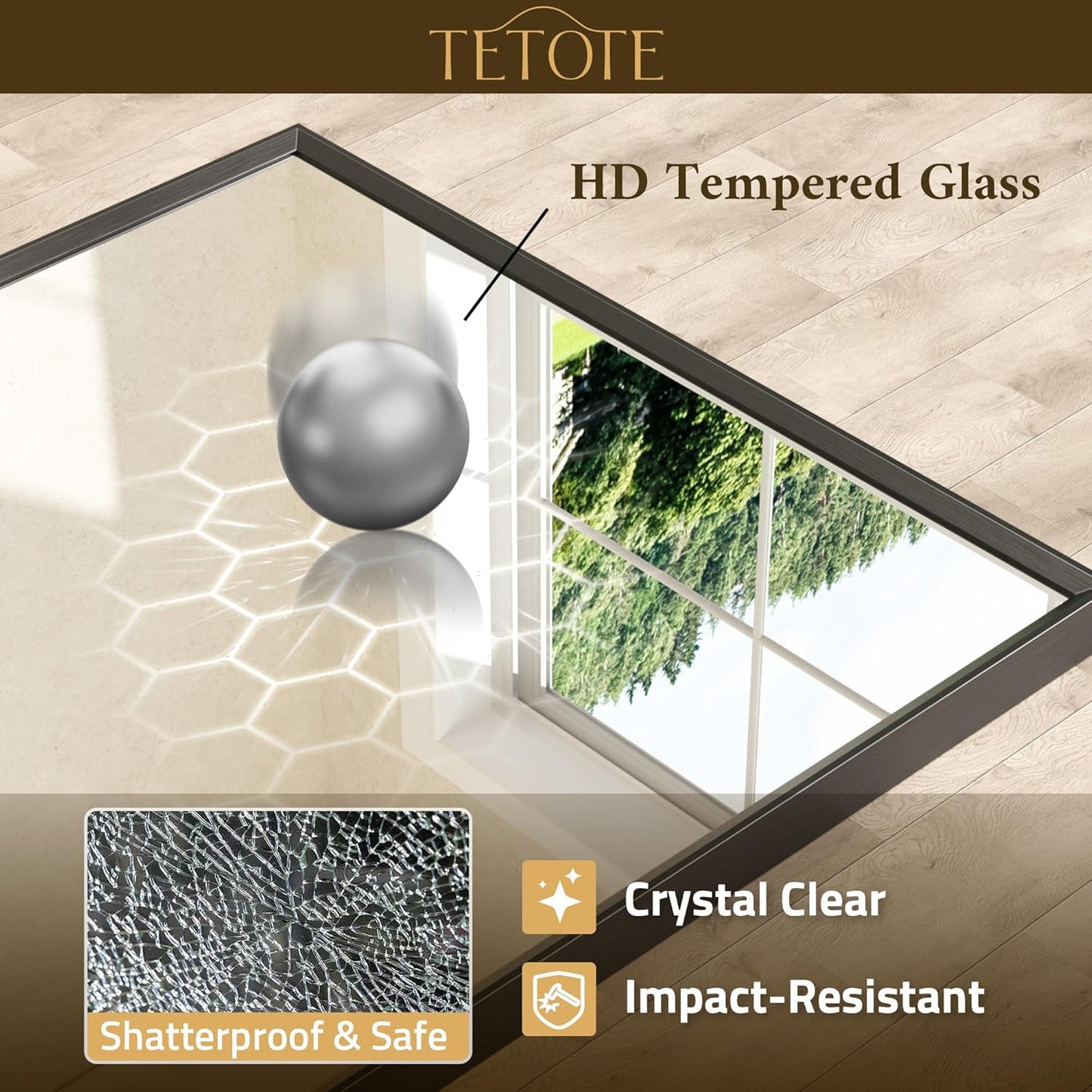 TETOTE Black Mirror for Bathroom Sink 24" x 36" Matte Black Beveled Metal Frame Bathroom Vanity Rectangle Mirror for Wall, Modern Farmhouse, Tempered Glass, Shatterproof, Stronger Frame