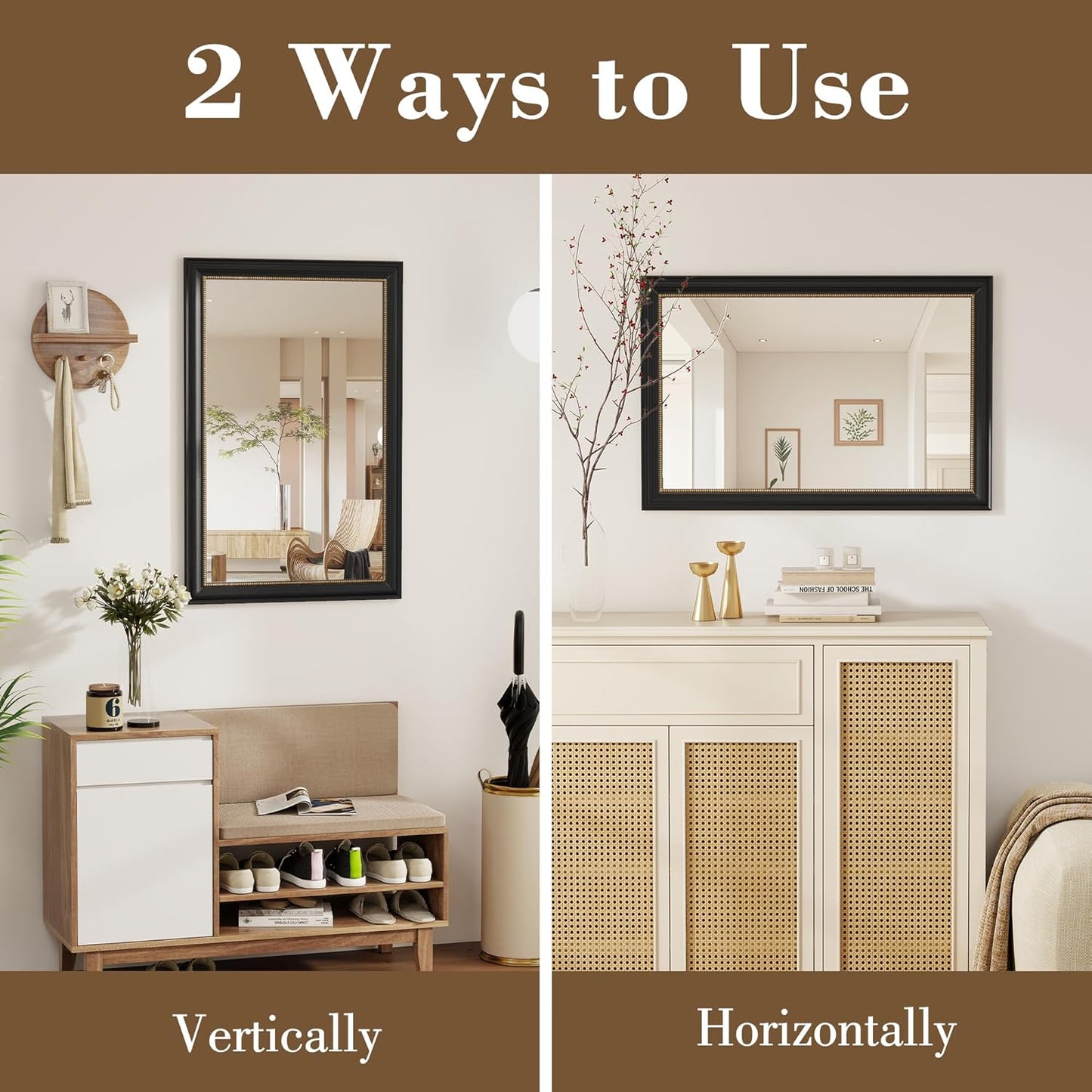 Axeman 32x48 Rectangular Wall Mirror, Decorative Bathroom Mirror, Traditional Vintage Wall Mounted Mirror with Beaded Frame for Accent Living Room Vanity Bedroom Entryway, Black