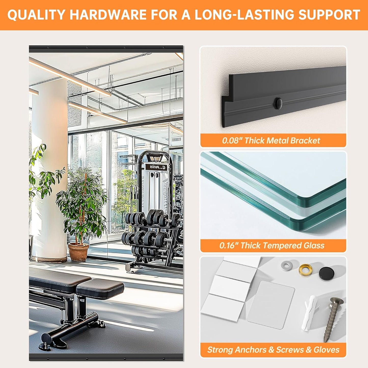 Hasipu 2 Pcs 83''x39'' Home Gym Mirror Large Full Length Wall Mounted Full Body Mirror for Yoga Dance Fitness Exercise Studio Bedroom Garage, Frameless Tempered Glass Workout Mirrors Black Rectangular