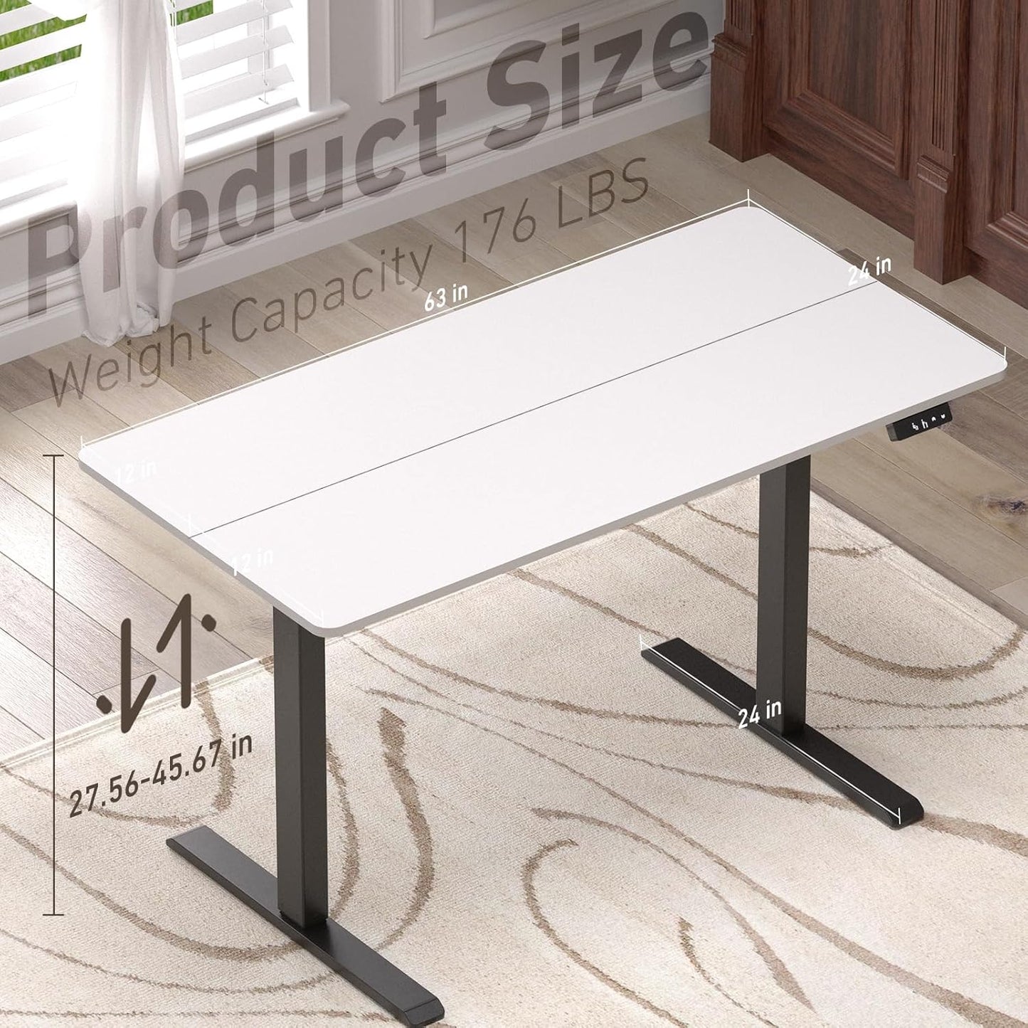 Ywin Electric Height Adjustable Standing Desk with Wheels, 63 x 24 inches Ergonomic Stand Up Desk for Home Office