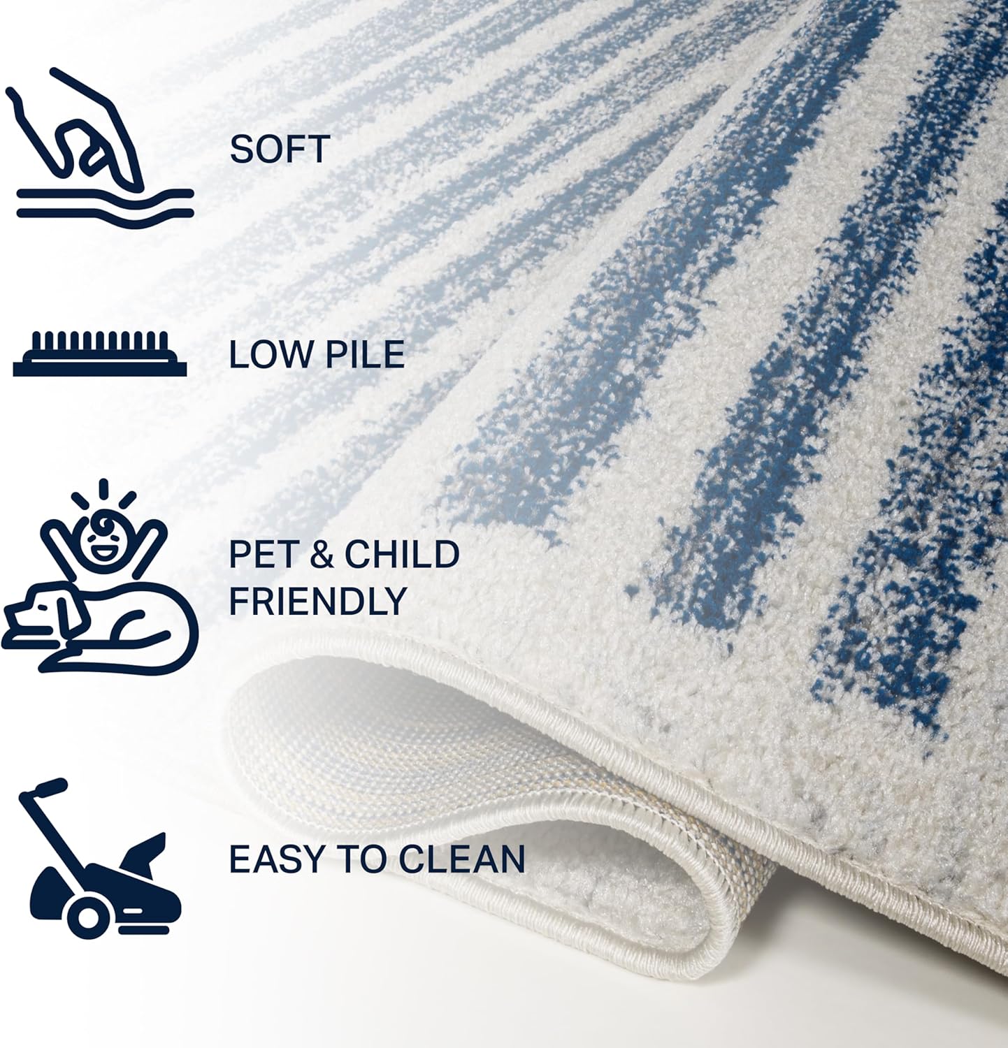 JONATHAN Y Khalil Modern Berber Stripe Cream/Navy Runner Rug, 2x8, Contemporary, Bohemian, Easy-Cleaning for Living Room, Bedroom, Kitchen, Pet Friendly, Non-Shedding (MOH207E-28)