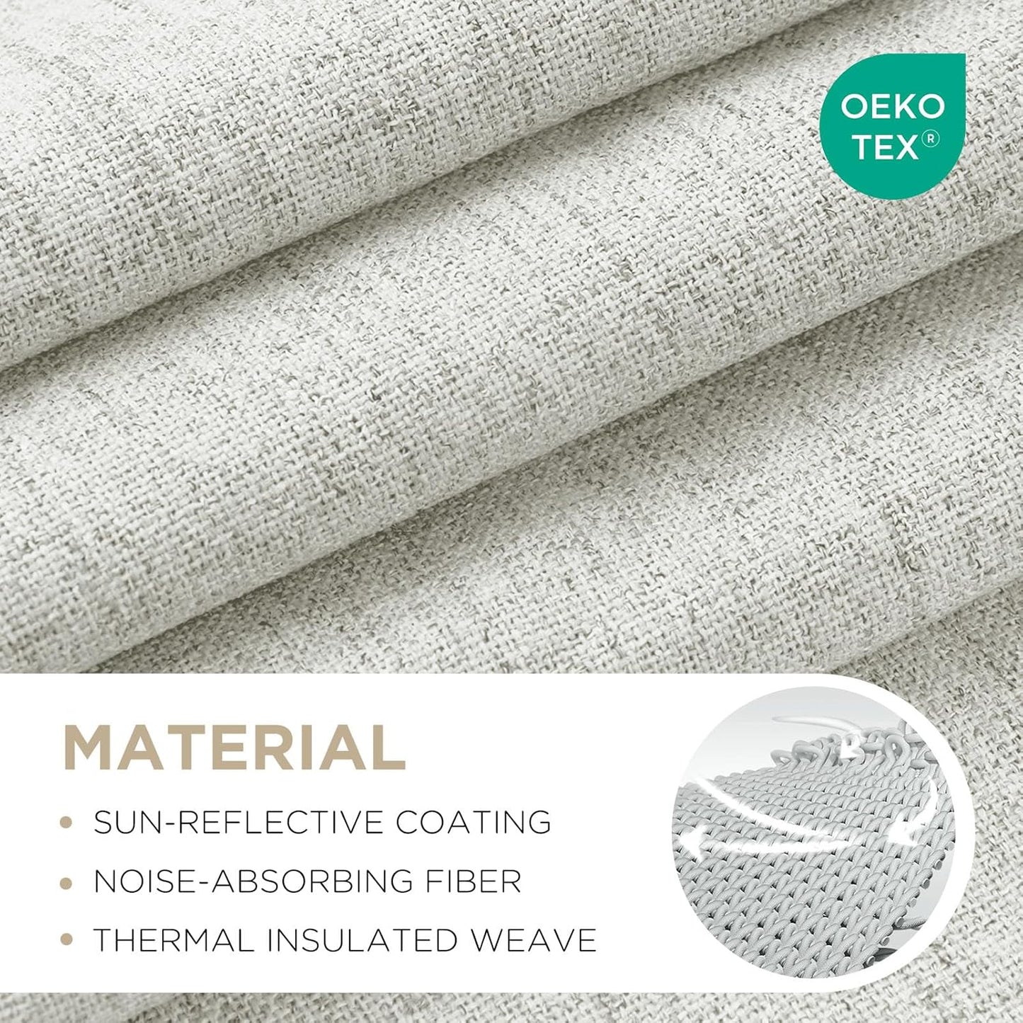 Joydeco 100% Blackout Curtains for Bedroom - Natural Linen Curtains 66" W x 108" L, Thermal Insulated 2 Panels White Light Blocking Drapes, Rod Pocket & Back Tabs, Darkening Privacy for Living Room