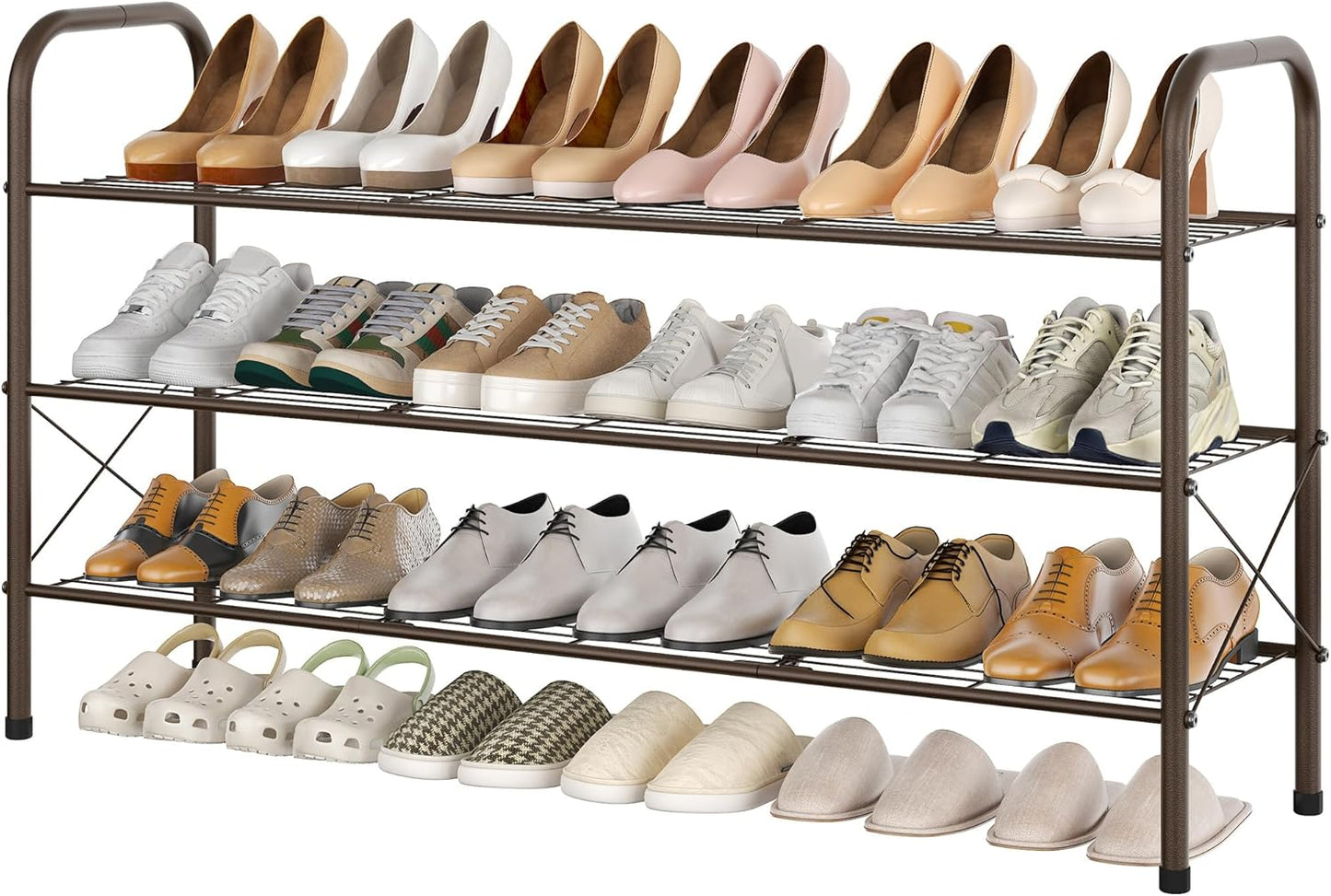 Hoctieon 3 Tier Mesh Style Shoe Rack, Entryway Shoe Shelf, Shoe Storage Organizer, Shoe Rack for Closet, Space Save for Bathroom, Garage, Hallway, Bedroom, Living Room, Brown