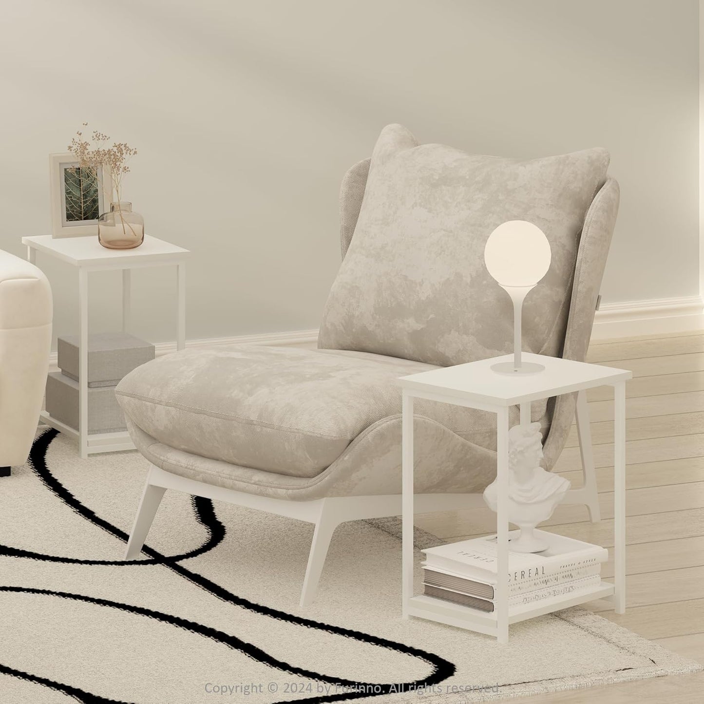 Furinno Simplistic Industrial Metal Frame End Table, 2-Pack, White/White