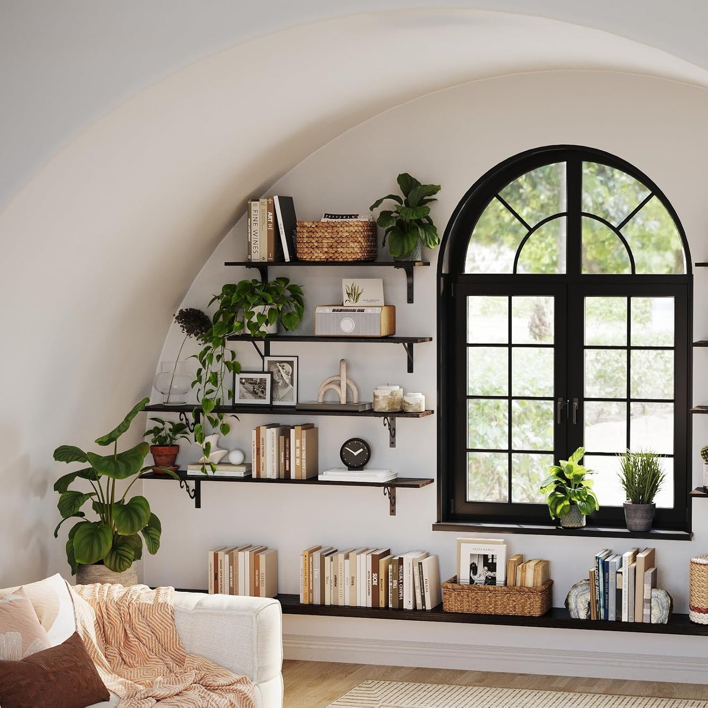 DINZI LVJ Long Wall Shelves, 31.5 Inch Large Floating Shelves Set of 2, Wide Display Shelf Wall Mounted with Brackets, Easy Hanging for Living Room, Toilet, Office, Bedroom, Espresso