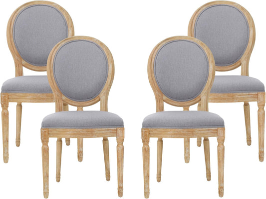 GDFStudio Hedwig French Country Fabric Dining Chairs (Set of 4), Light Gray + Natural