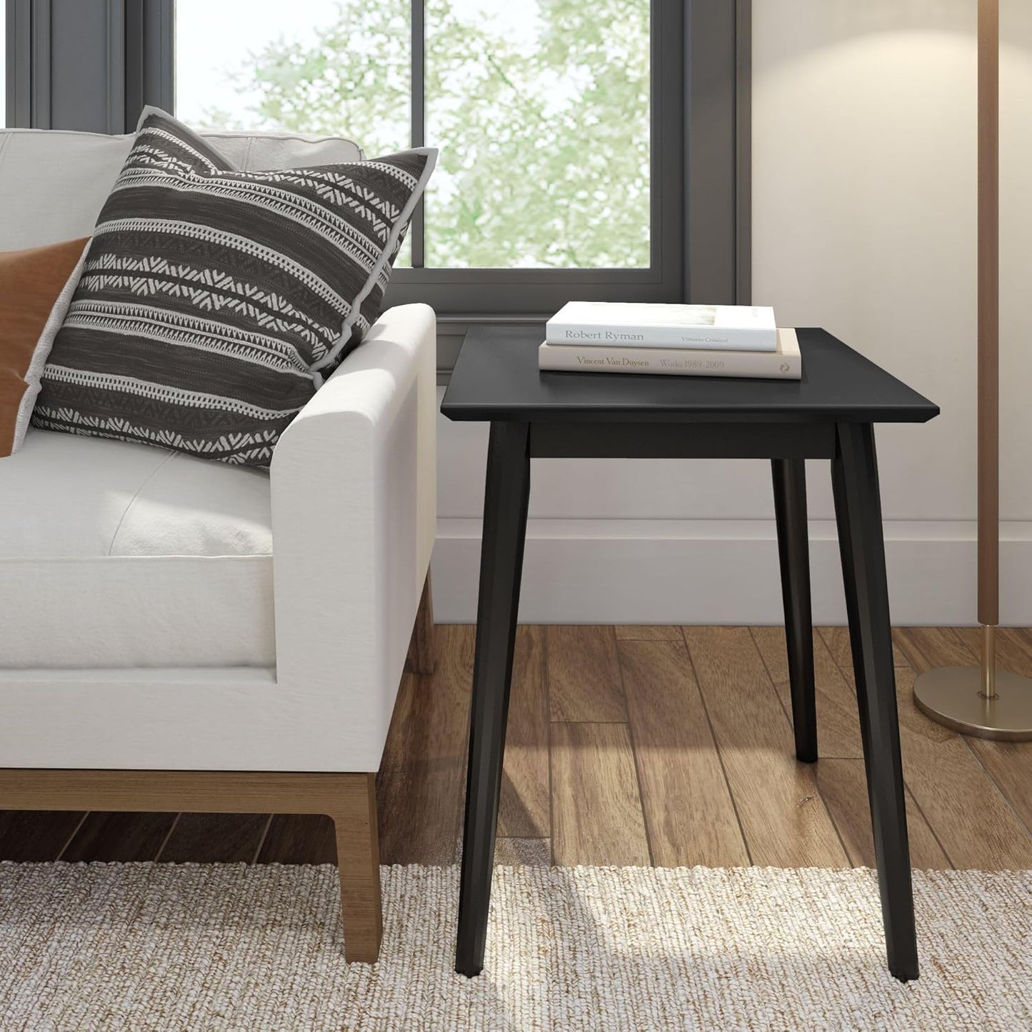 Plank+Beam Mid Century Modern Square Side Table, Couch Side Table, Small End Table for Office Space, Wooden Accent Table, Black