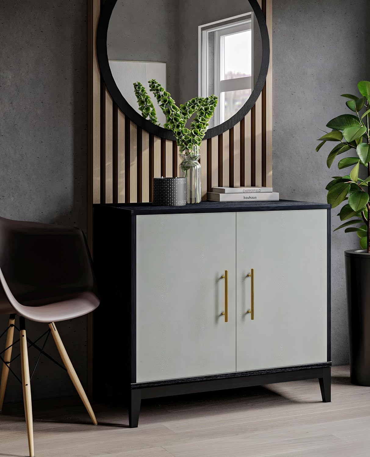 Sango Shagreen 2-Door Cabinet, Elegant Black Faux Shagreen Storage Cabinet with Brass Handles, Adjustable Shelf, Timeless Luxury Design, Stylish Accent Furniture for Living Room or Dining Room