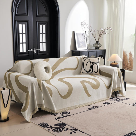 MYSKY HOME Couch Cover for 3 Cushion Sofa, Super Soft Boho Couch Covers for Dogs Washable, Jacquard Slipcover Furniture Protector for Living Room, 91" x 134", Khaki Curve