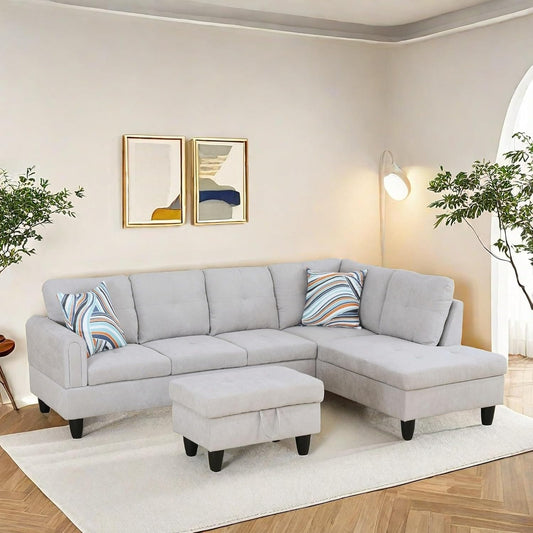 NAYSAYE Sectional Couch with Ottoman Storage, L Shaped Couch Sofa Furniture Sets, Modern Comfy Modular Comfy Sofa for Living Room Bedroom, Office and Apartment, Grey