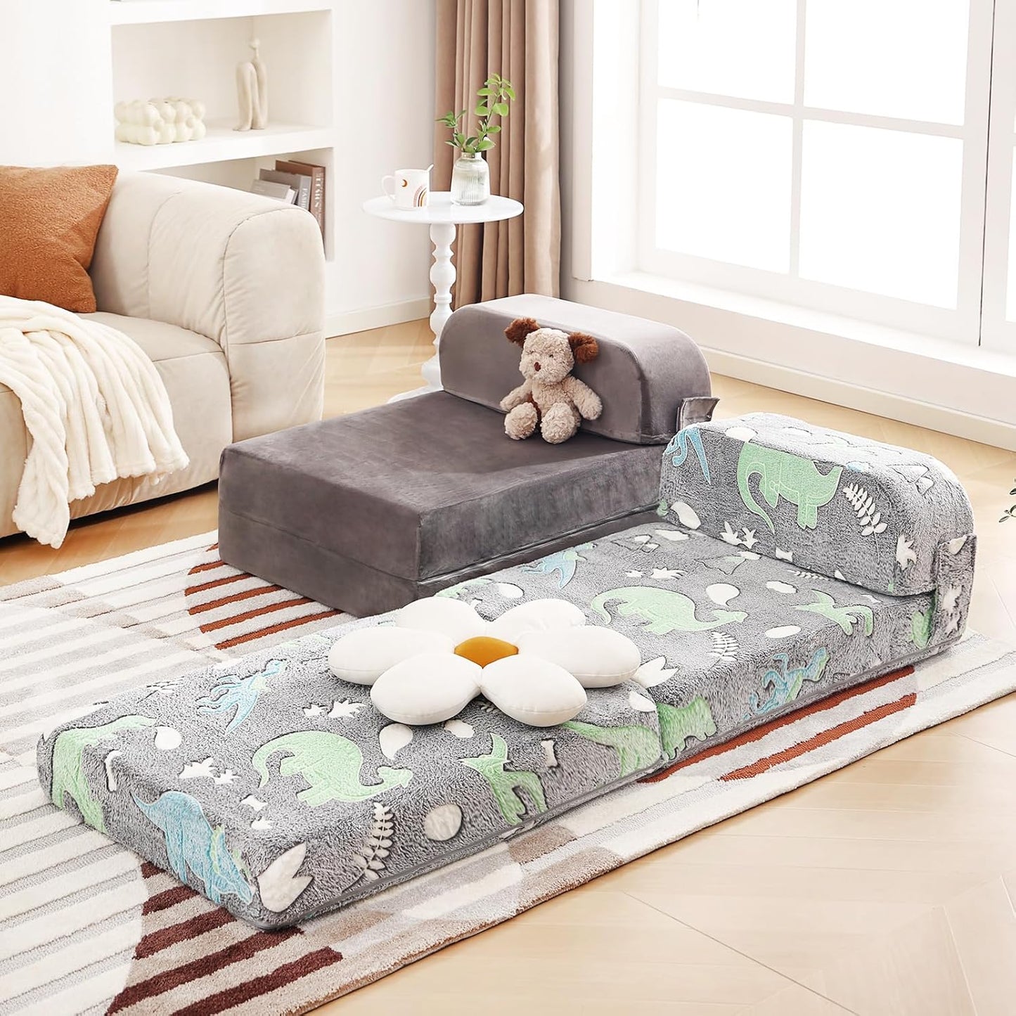 Tiita Folding Sofa Bed for Kids, Toddler Fold Out Couch Bed with Removable Cover, Kids Futon Sleeper Chair Folding Bed Mattress for Kids Room, Living Room, Guest Room,Gray