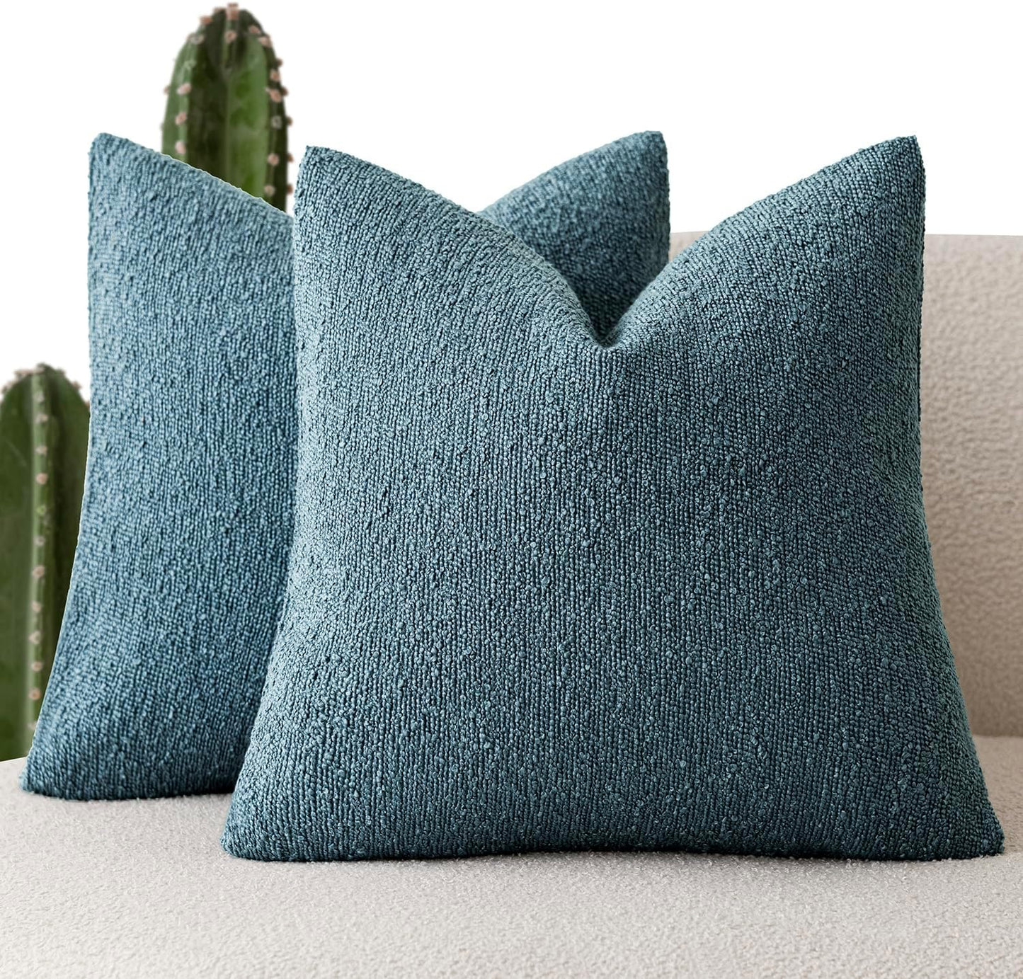 Foindtower Pack of 2 Textured Boucle Throw Pillow Covers Accent Solid Pillow Cases Cozy Soft Decorative Couch Cushion Case for Chair Sofa Bedroom Living Room Home Decor 18x18 Inch Misty Blue