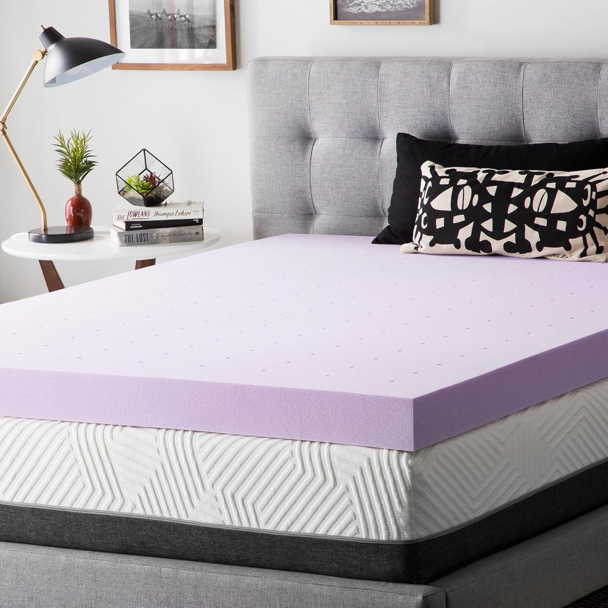 Lucid 4 Inch Lavender Infused Memory Foam Mattress Topper - Ventilated Design – Pressure Relieving Bed Topper - Mattress Pad – CertiPur Certified - Twin XL Size