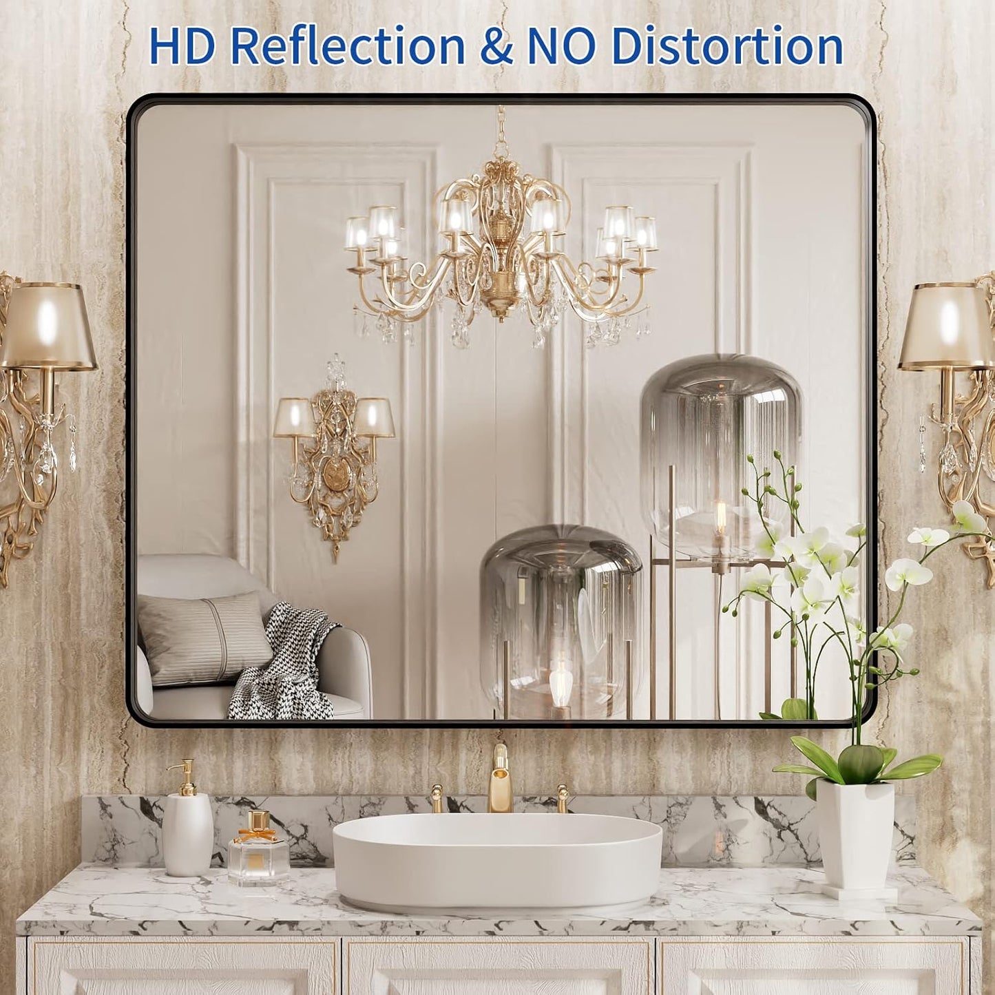 WEER Black Bathroom Mirror, 40X32 Inch Rectangular Matte Black Metal Framed for Wall, Farmhouse Bathroom Vanity Mirror with Tempered Glass, Rounded Corner, Anti-Rust (Horizontal/Vertical)