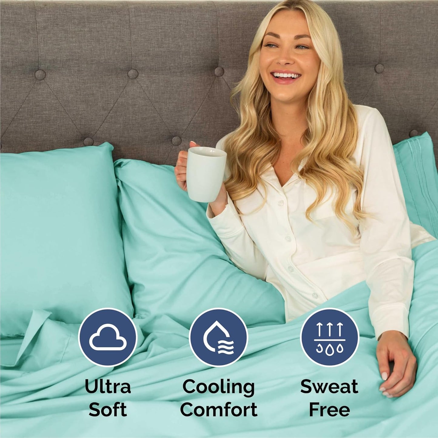 Cal King Size 4 Piece Sheet Set - Comfy Breathable & Cooling Bed Sheets Set - Hotel Luxury Bedding for Women, Men, Kids, Teens, Boys & Girls - Deep Pockets, Soft, Wrinkle Free - Oeko-Tex - Spa Blue