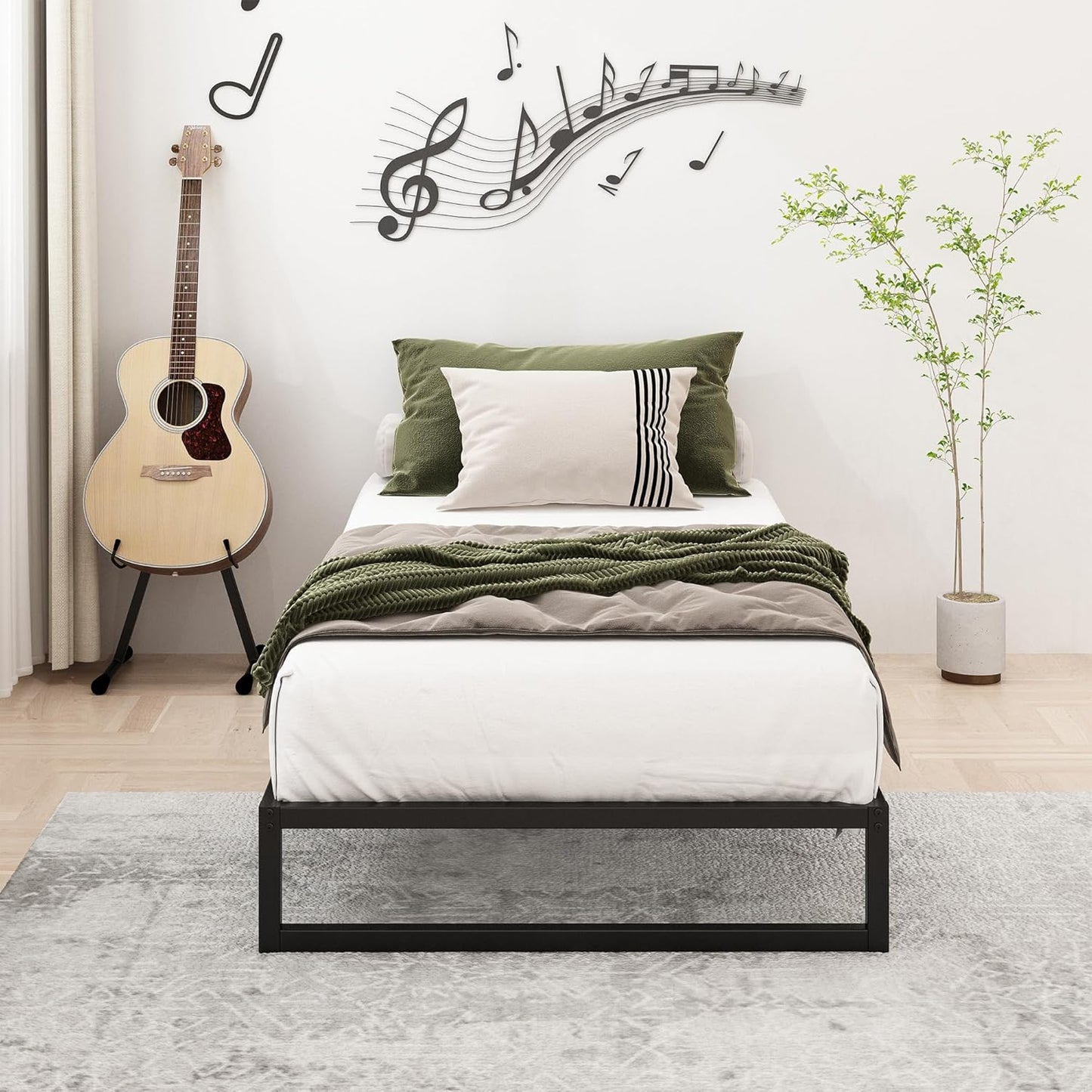 9 Inch Twin XL Bed Frames Heavy Duty Sturdy Metal Platform Bed Frame No Box Spring Needed, Noise Free, Easy Assembly, Black
