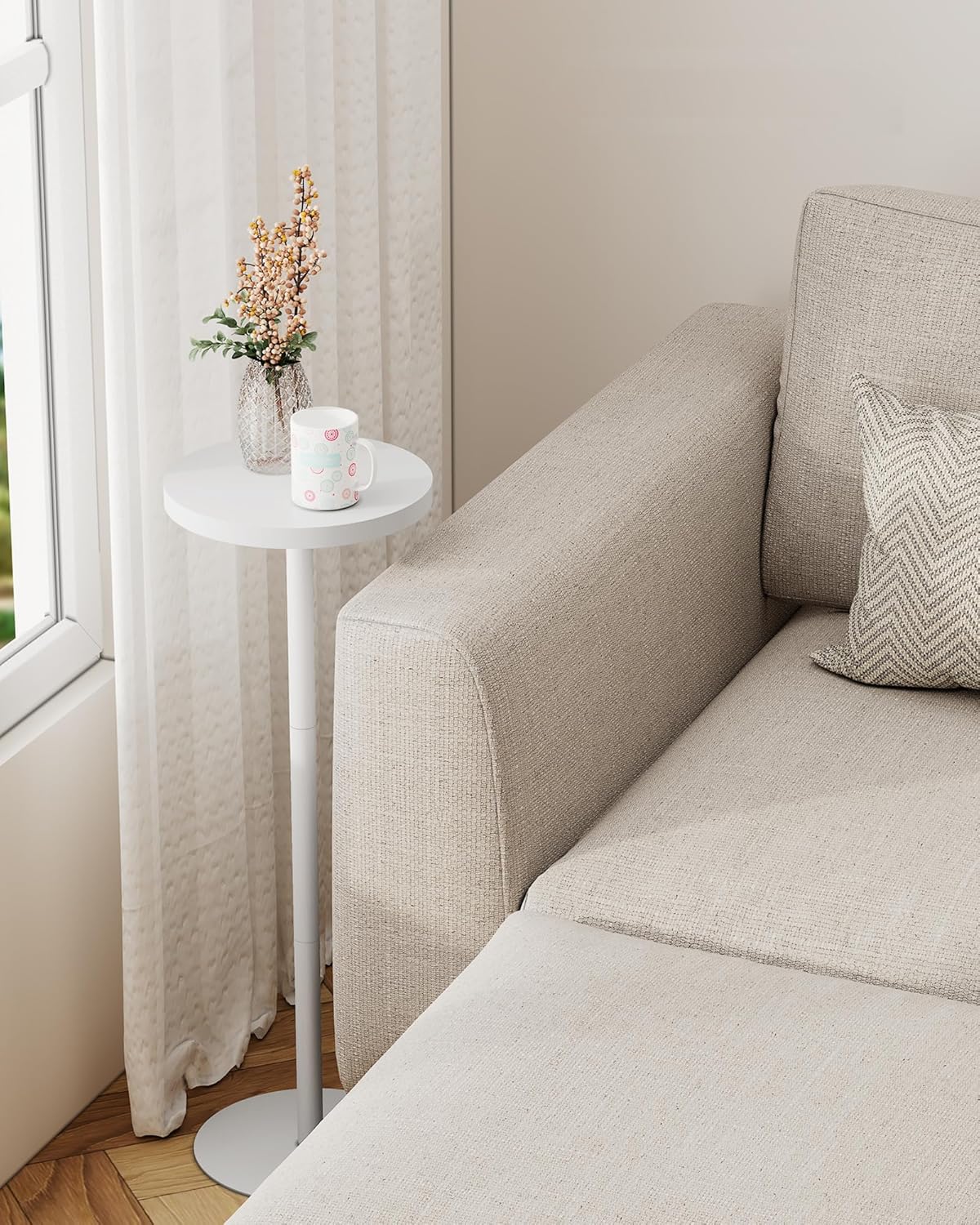TUTOTAK Tall Round Side Table, Small End Table, Beside Table, Drink Table, Pedestal Side Table, livingroom, White TB01BW065