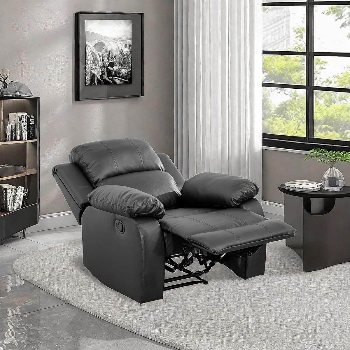 Leather Recliner Chair, Recliner Home Theater Seating, Electric Reclining Chair for Adult, Breathing Chair for Living Room, Black