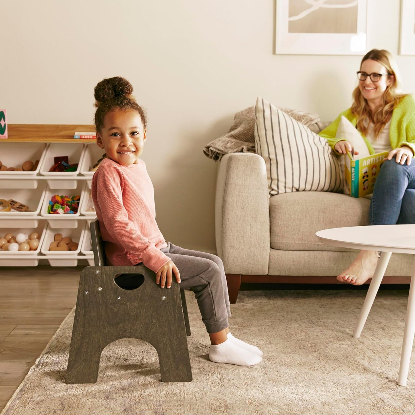 ECR4Kids Stackable Wooden Toddler Chair, 10in, Kids Furniture, Grey Wash, 2-Pack