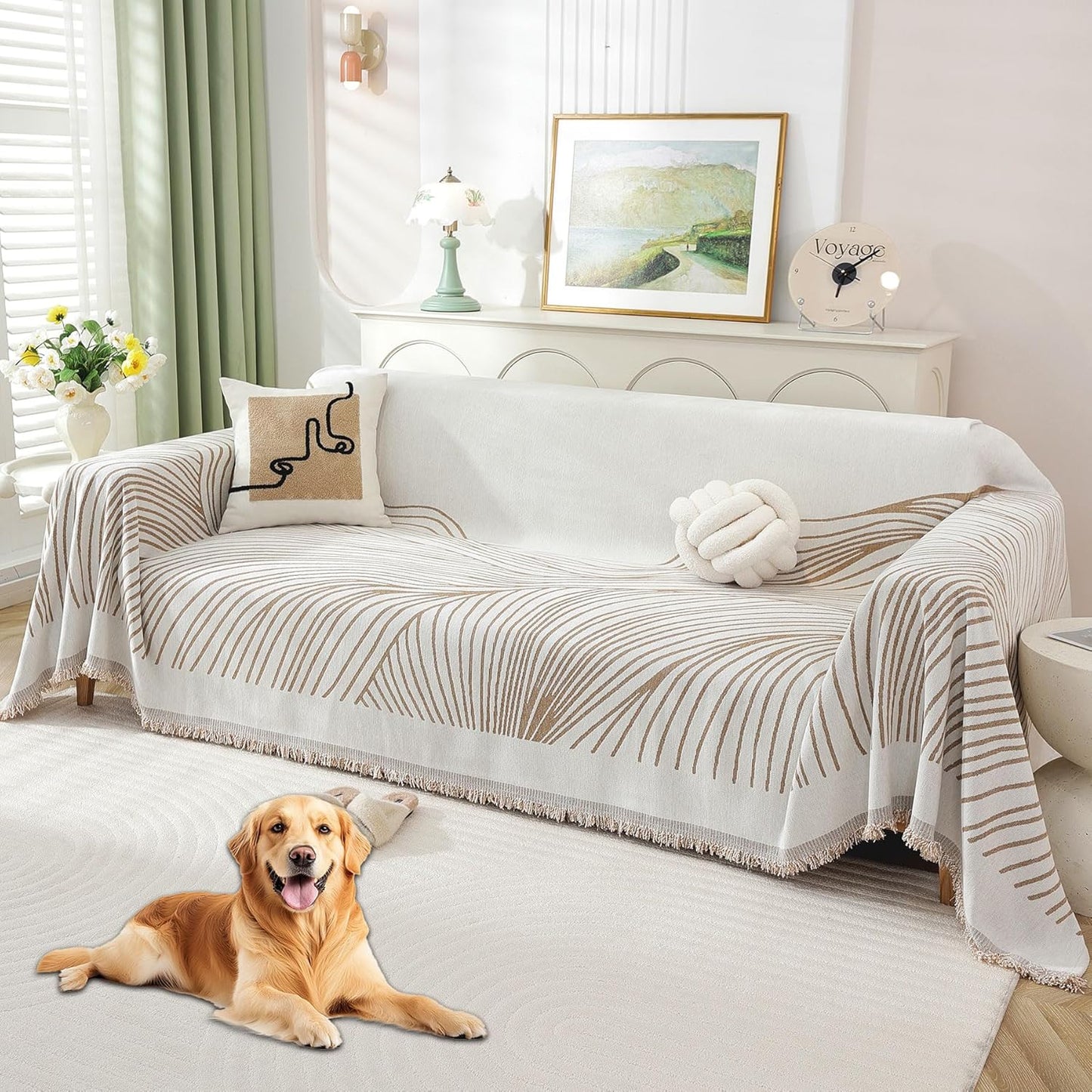 Non Slip Sofa Covers Couch Covers for 3 Cushion Couch Sofa Pet Friendly Washable Couch Covers for Sofa, Soft Thick Sectional Couch Covers L Shape Furniture Protector for Kids, Dogs 91" X134"