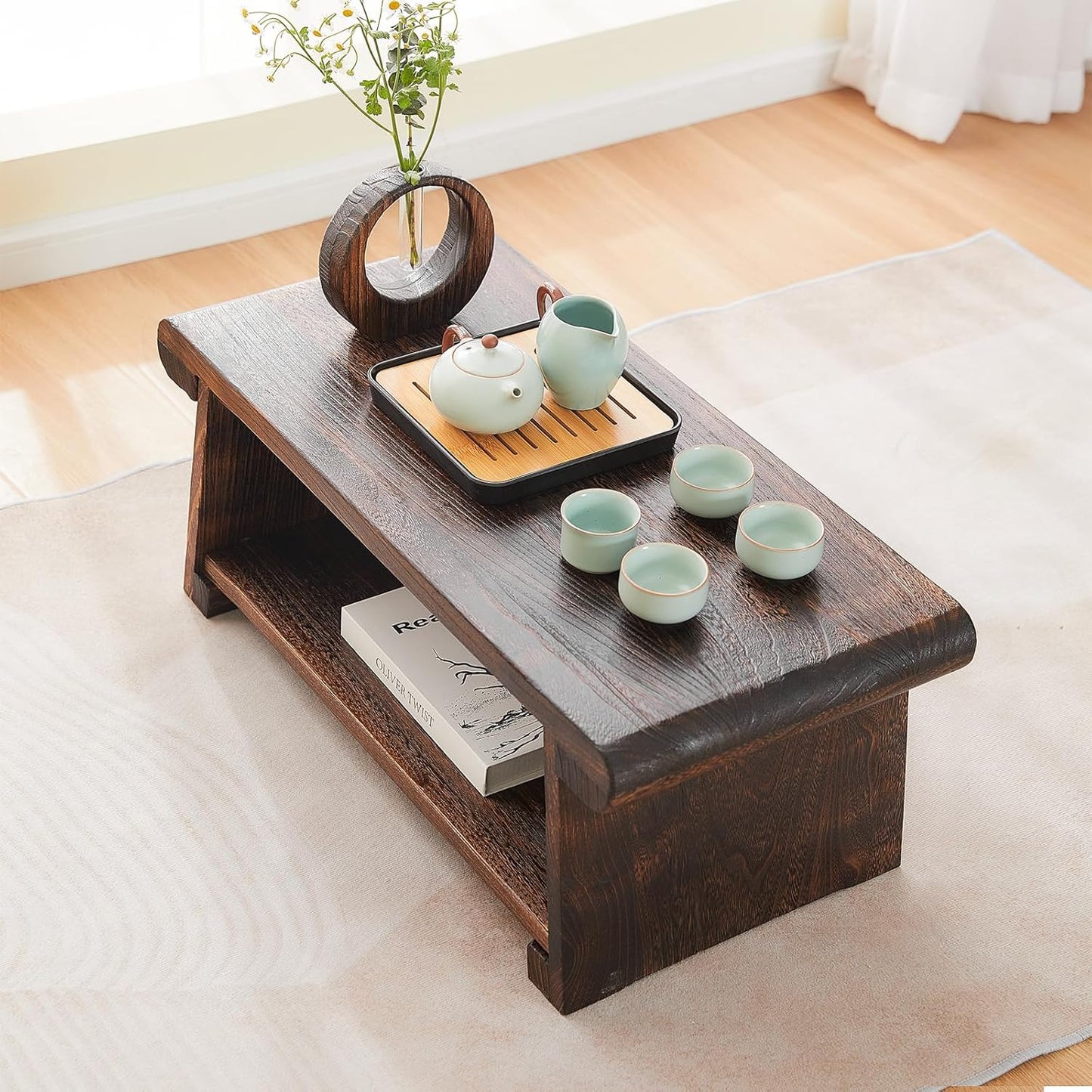 Folding Altar Table,Japanese Low Table for Sitting on The Floor,Wood Low Meditation Table,Tea&Coffee Table for Living Room,Foldable Floor Table, Brown