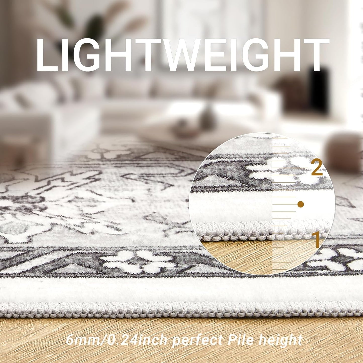 zesthome 8x10 Area Rugs for Living Room,Non-Slip Backing Washable Rugs,Vintage Large Area Rug，Stain Resistant Home Decor Rug (Grey/White,8'x10')