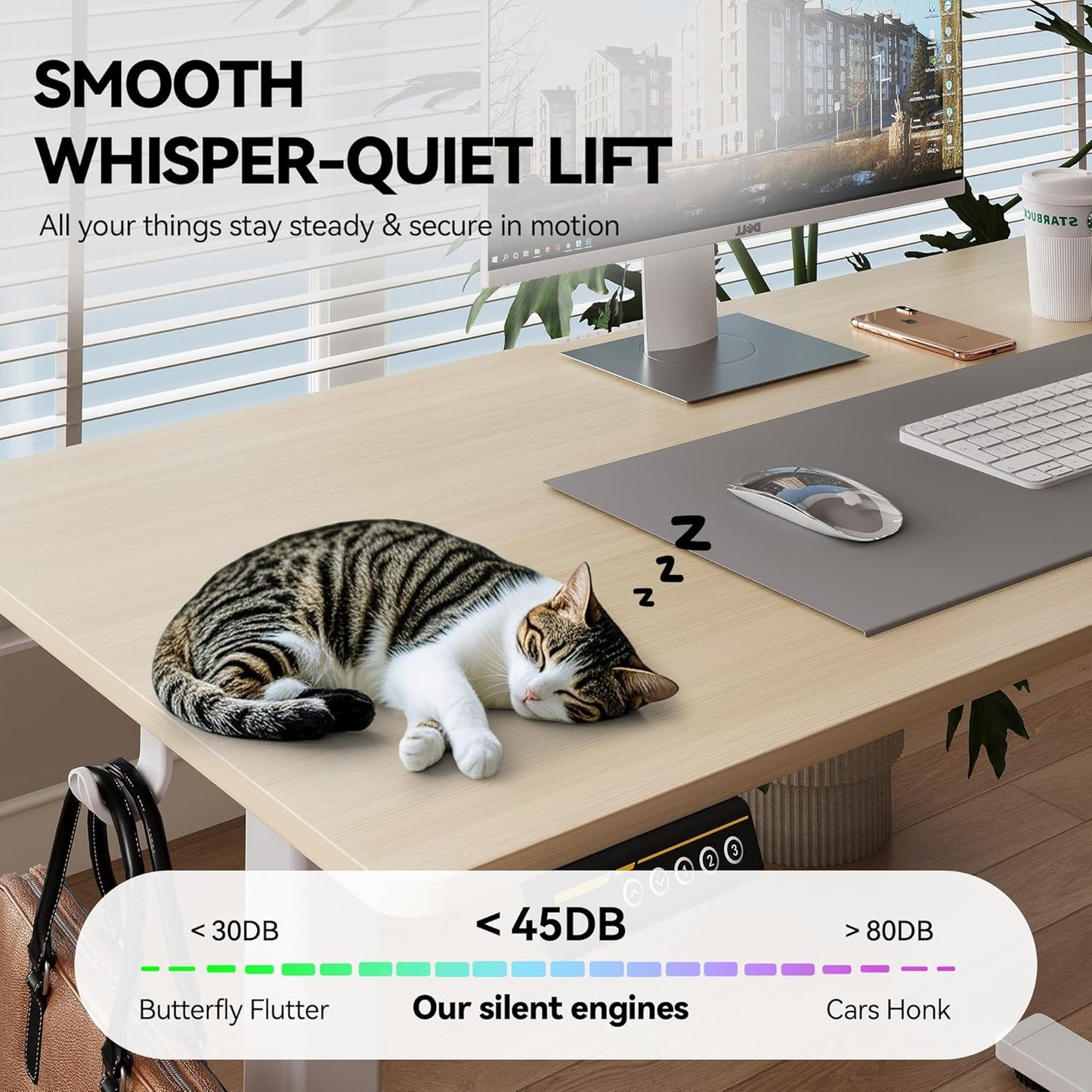 Electric Standing Desk Adjustable Height 55"x24" Stand Up Desk with Lockable Wheels Ergonomic Sit Stand Desk for for Work Office Home Computer Workstation (Wood)