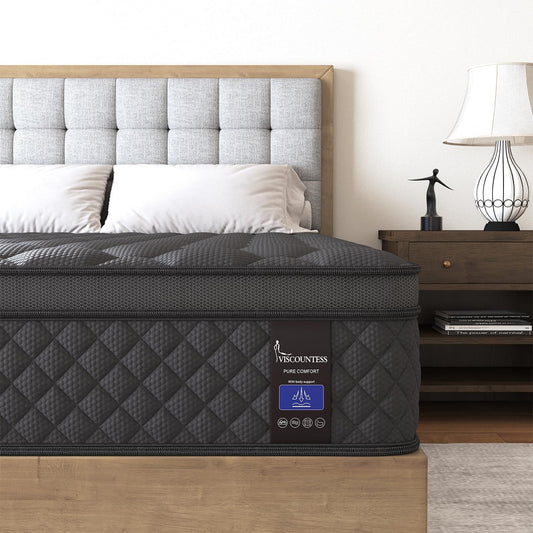 King Hybrid Mattress, 14 Inch Medium Mattress Euro Top for Back & Lumbar Support, 100 Night Trial, Individual Pocket Spring Bed for Motion Isolation & Pressure Relief