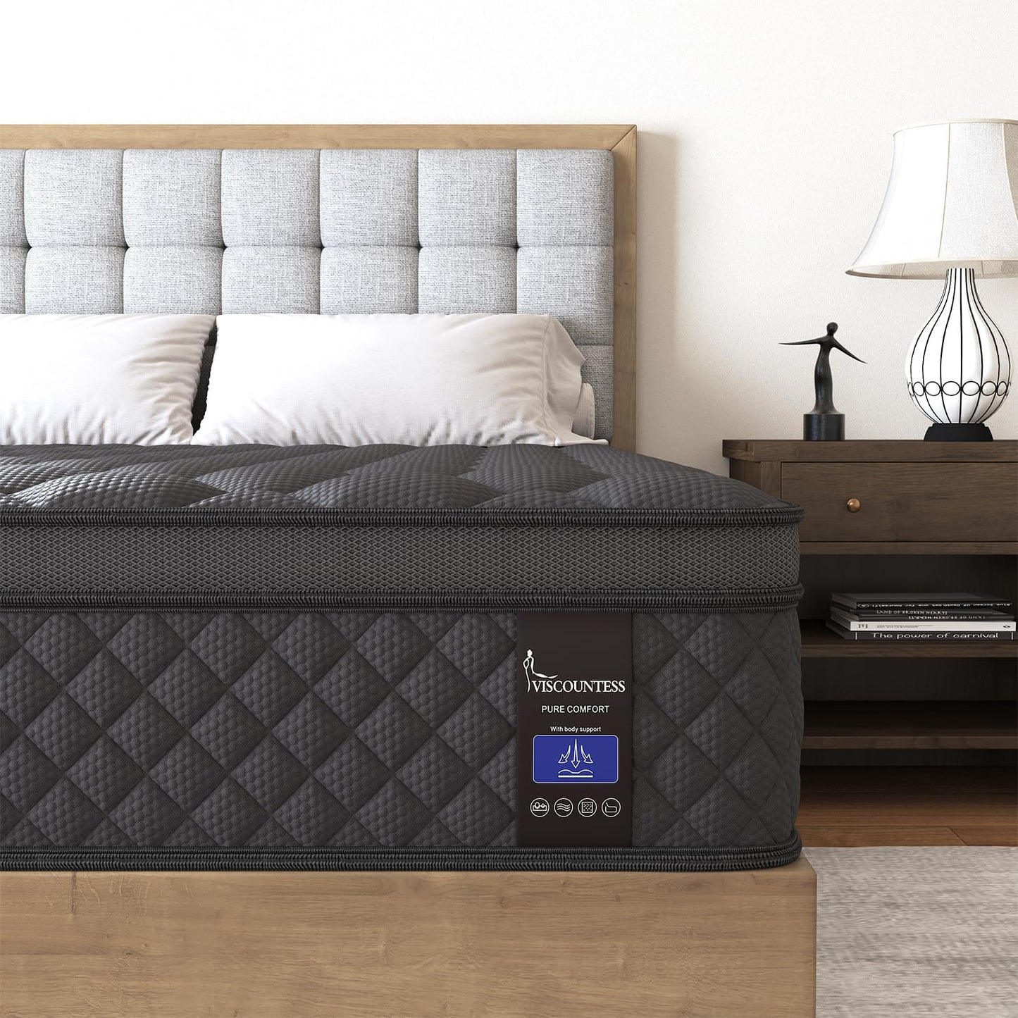 Queen Mattress, 10 Inch Hybrid Mattress Euro Top Medium Firm for Back & Lumbar Support, 100 Night Trial, Individual Pocket Spring Mattresses for Motion Isolation & Pressure Relief