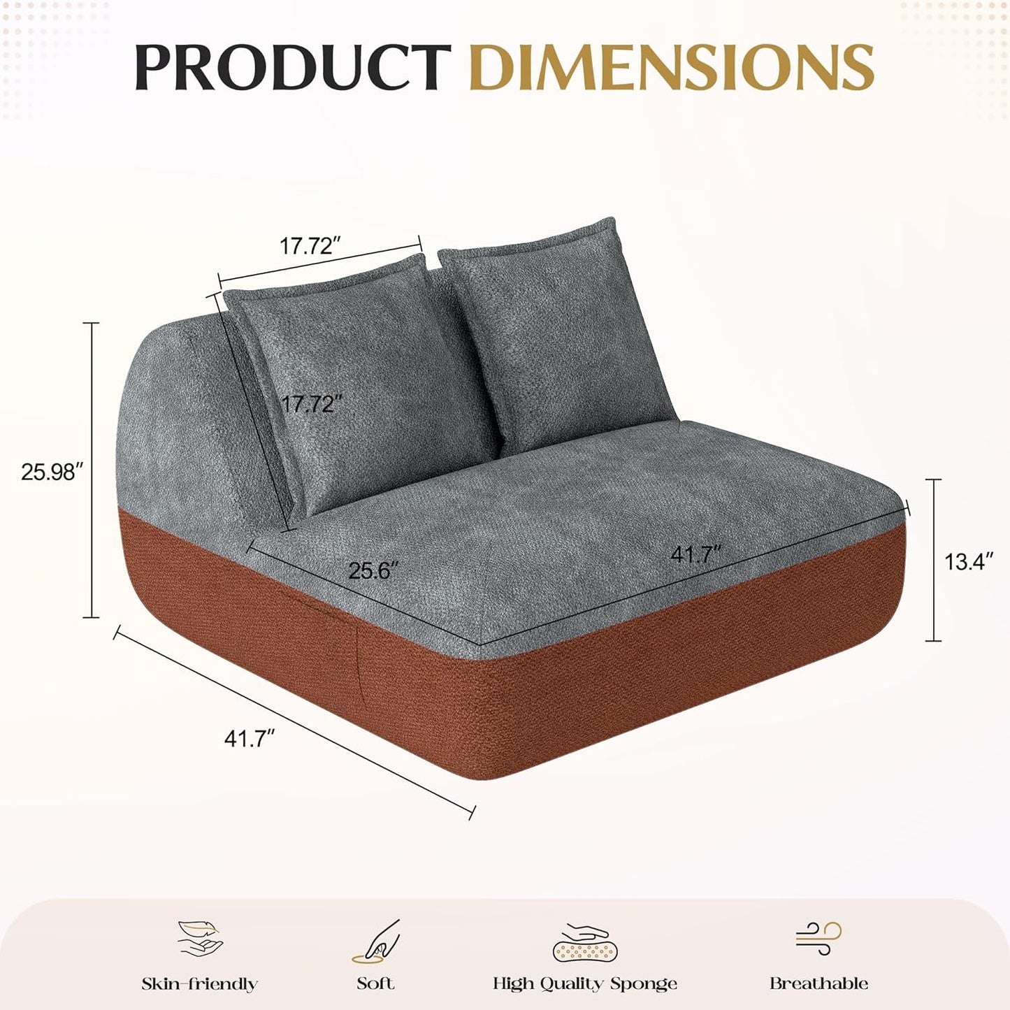 Hobestluk Small Sofa Couch Lounge Sofa Chair for Living Room, Comfy Memory Foam Couch, Mini Sofa with Side Pocket for Living Room, Bedroom (Terracotta+Grey)