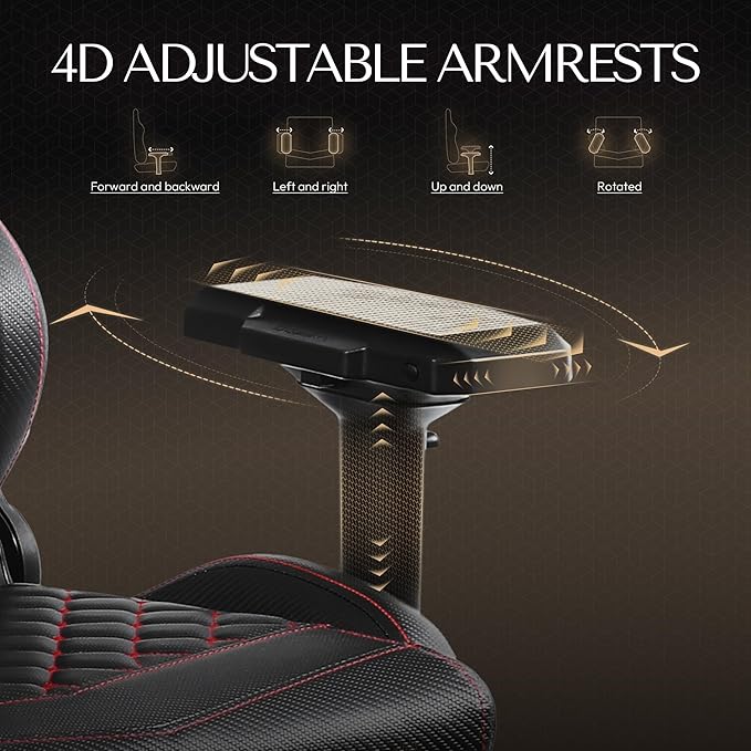 Dowinx Gaming Chair Big and Tall, Ergonomic Computer Chair with 4D Armrests and Footrest Massage Lumbar Support, High Back Comfortable Gamer Chair for Adults 350Lbs PU Leather for Office Game, Black