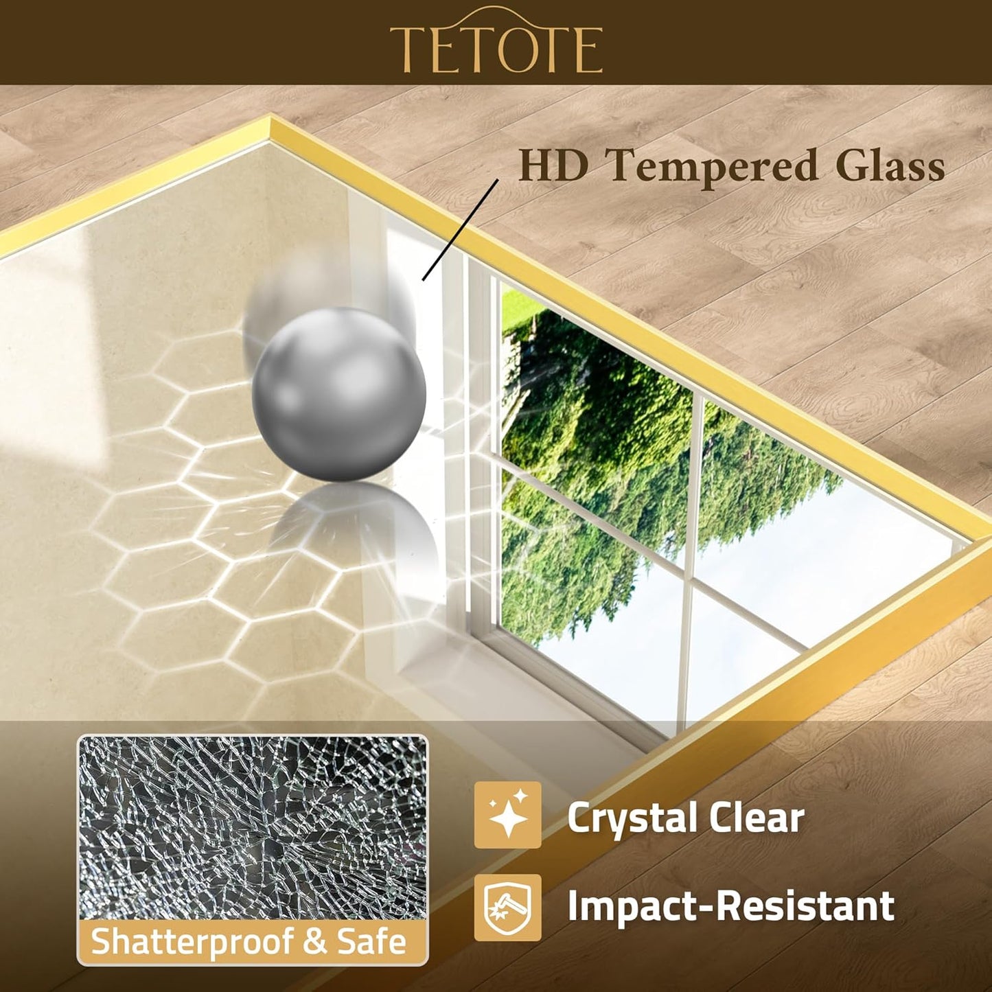 TETOTE Brushed Gold Vanity Mirror for Bathroom 40" x 30" Brushed Brass Rectangle Beveled Framed Bathroom Wall Mirror for Over Sink, Tempered Glass, Modern Farmhouse Bedroom, Entryway, Living Room