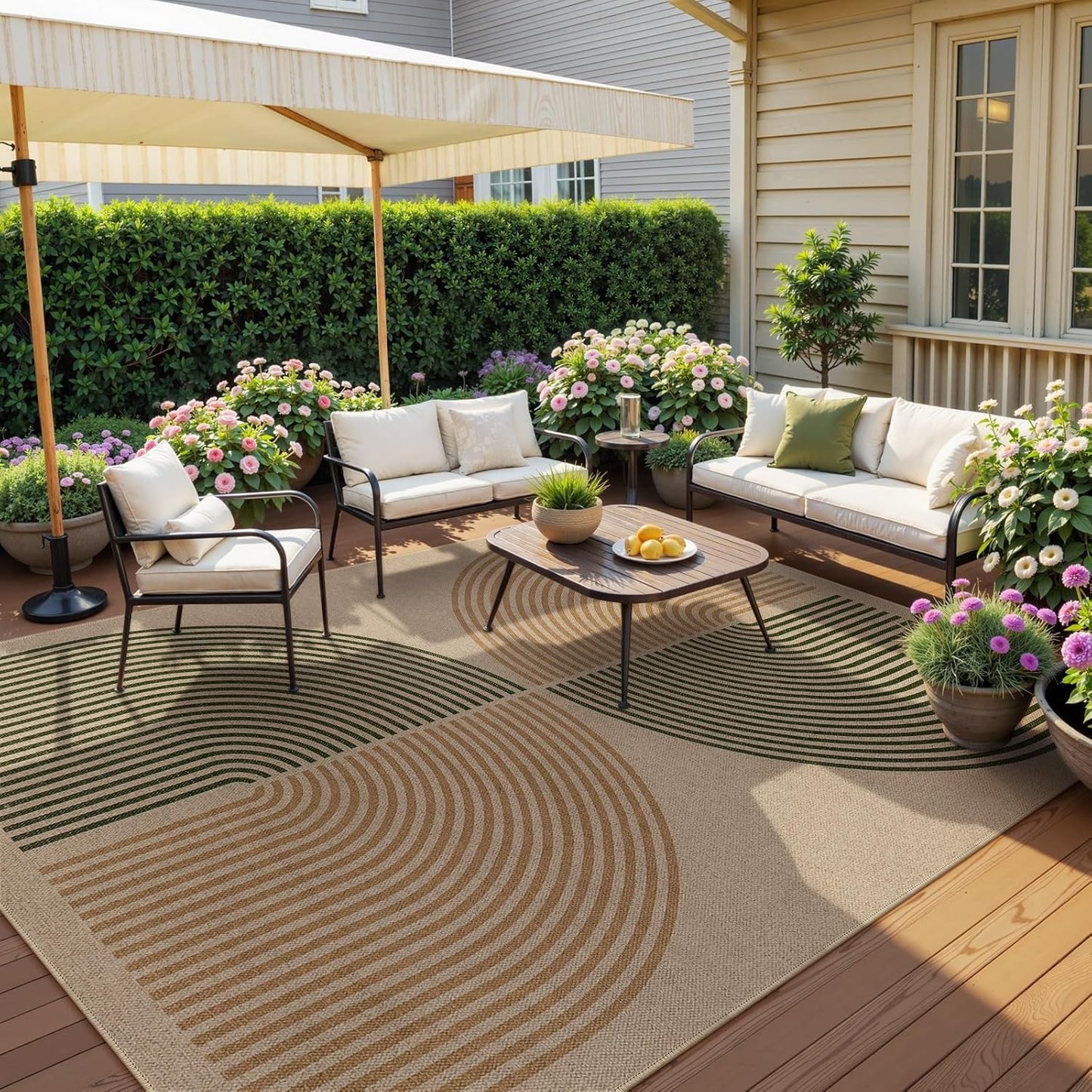 Lahome Modern Rainbow Easy Jute Rug, 8x10 Living Room Rug Indoor Outdoor Patio Rug Farmhouse Large Area Rug, Contemporary Non Slip Non Shedding Carpet for Bedroom Backyard Dining Room