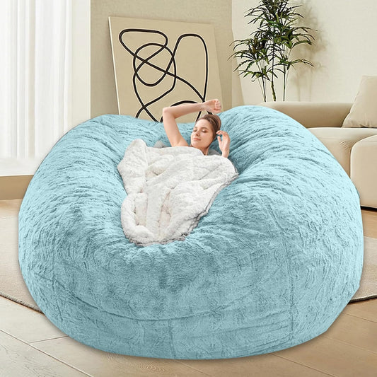 Bean Bag Chairs for Kids Comfy Fluffy Big Joe Bean Bag Chair Cover Without Filler Round Sofa Chairs for Bedroom Living Room Decor, 5FT, Light Blue