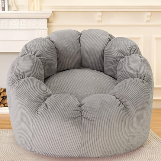 HABUTWAY Giant Bean Bag Chair for Adults/Kids/Teens, Pumpkin Bean Bag Couch Comfy Reading Chair for Bedroom, Corduroy Lazy Sofa Loughe Chair with Wider Seat Depth & Non-Slip Bottom(Grey)