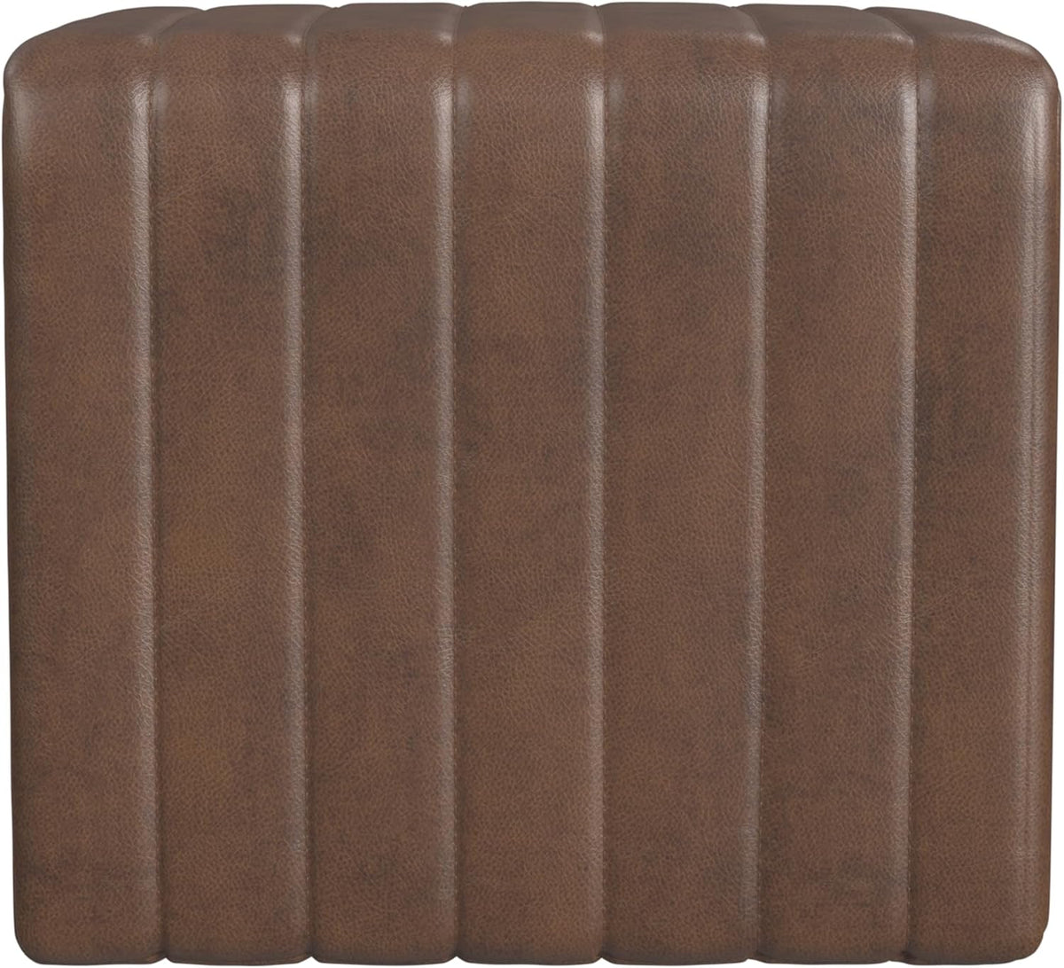 HomePop Modern Channel Tufted Faux Leather Ottoman Home Décor|Ottoman for Living Room & Bedroom - Brown Faux Leather