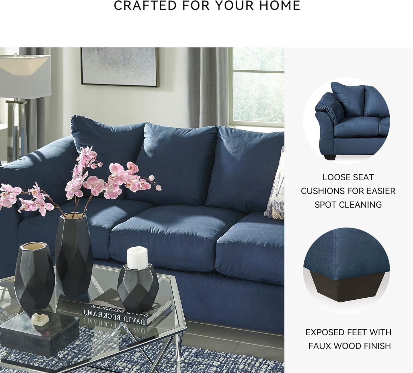 Signature Design by Ashley Darcy Casual Plush Sofa, Dark Blue