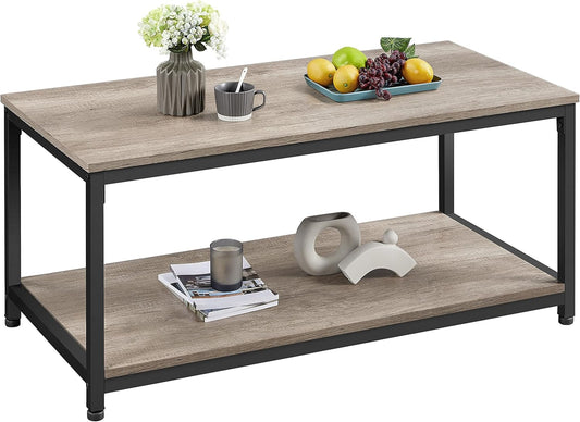 Yaheetech 39.5" 2-Tier Coffee Table with Storage Shelve, Industrial Gray Coffee Table, Easy Assembly, Wooden Center Tables for Living Room & Small Space, Gray