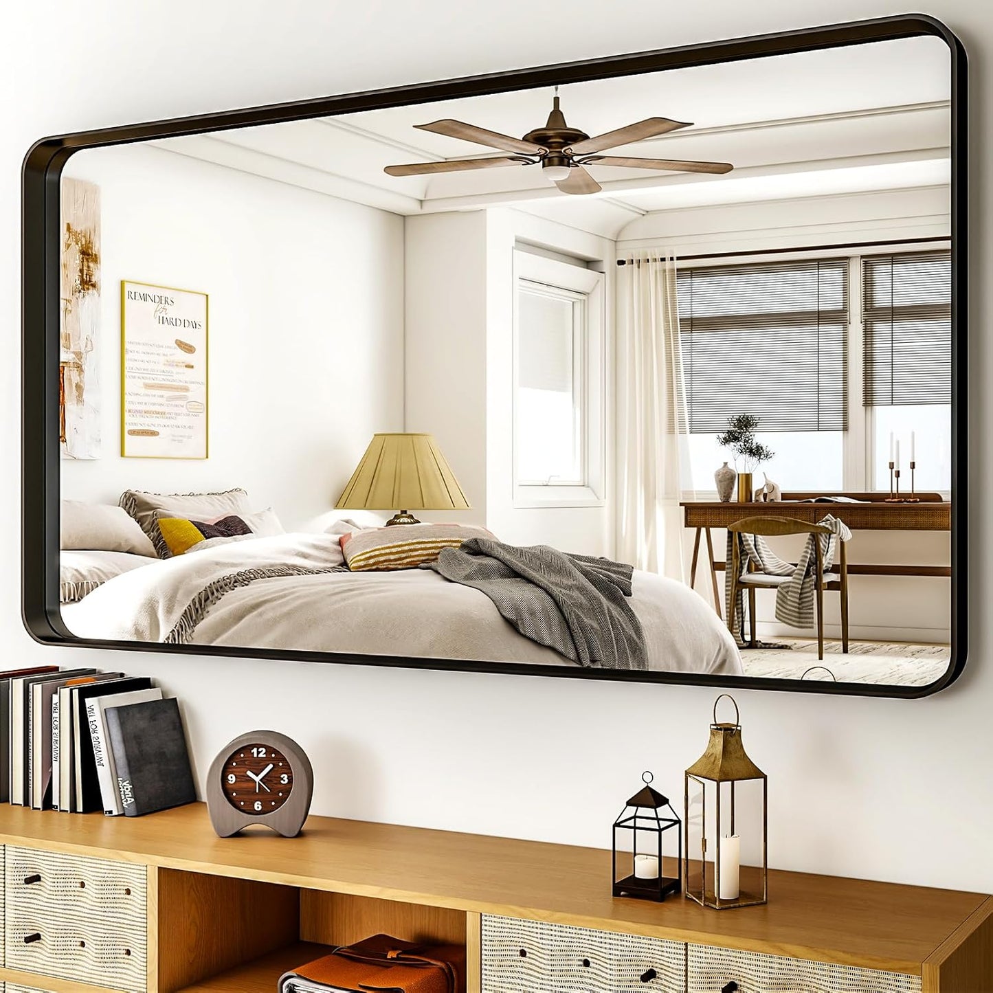 55"x 30" Black Bathroom Mirror - Aluminum Framed Wall Mirror, Bathroom Wall Mounted Vanity Mirror, Modern Bathroom Mirror, Bedroom, Living Room Wall Mirror, Hang Horizontally or Vertically