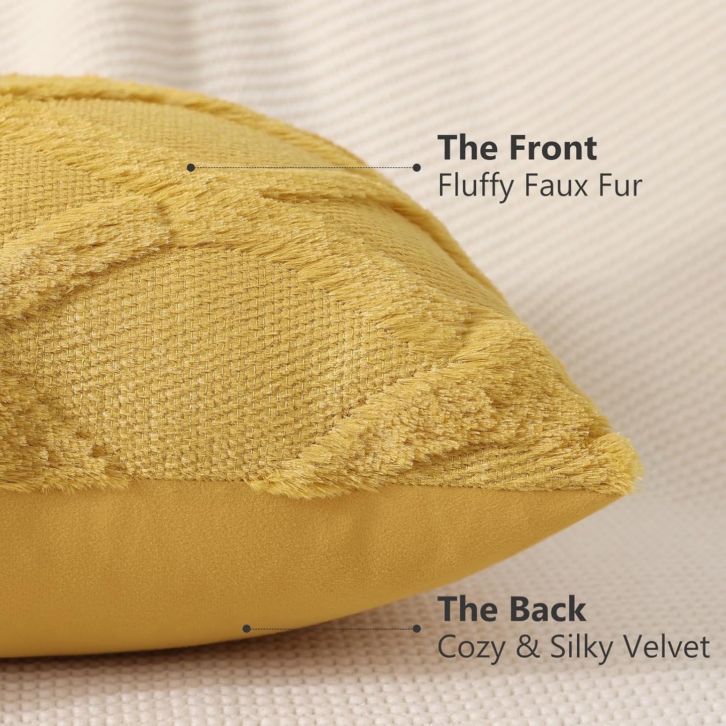 decorUhome Fall Throw Pillow Covers 20x20 Inch Set of 2, Soft Plush Faux Fur Wool Mustard Yellow Couch Pillow Covers, Decorative Neutral Pillow Cases for Bed Sofa Living Room Home Decor
