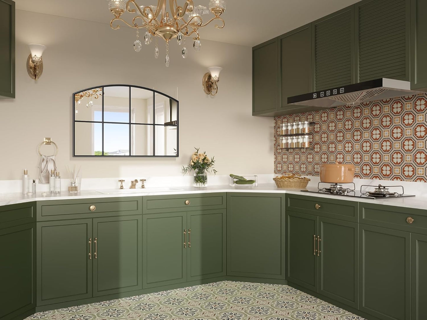 Window Pane Black Mirror, 36" x 24" Farmhouse Arched Window Mirror, Large Grid Mirror for Living Room Bedroom Fireplace Hallway Entryway