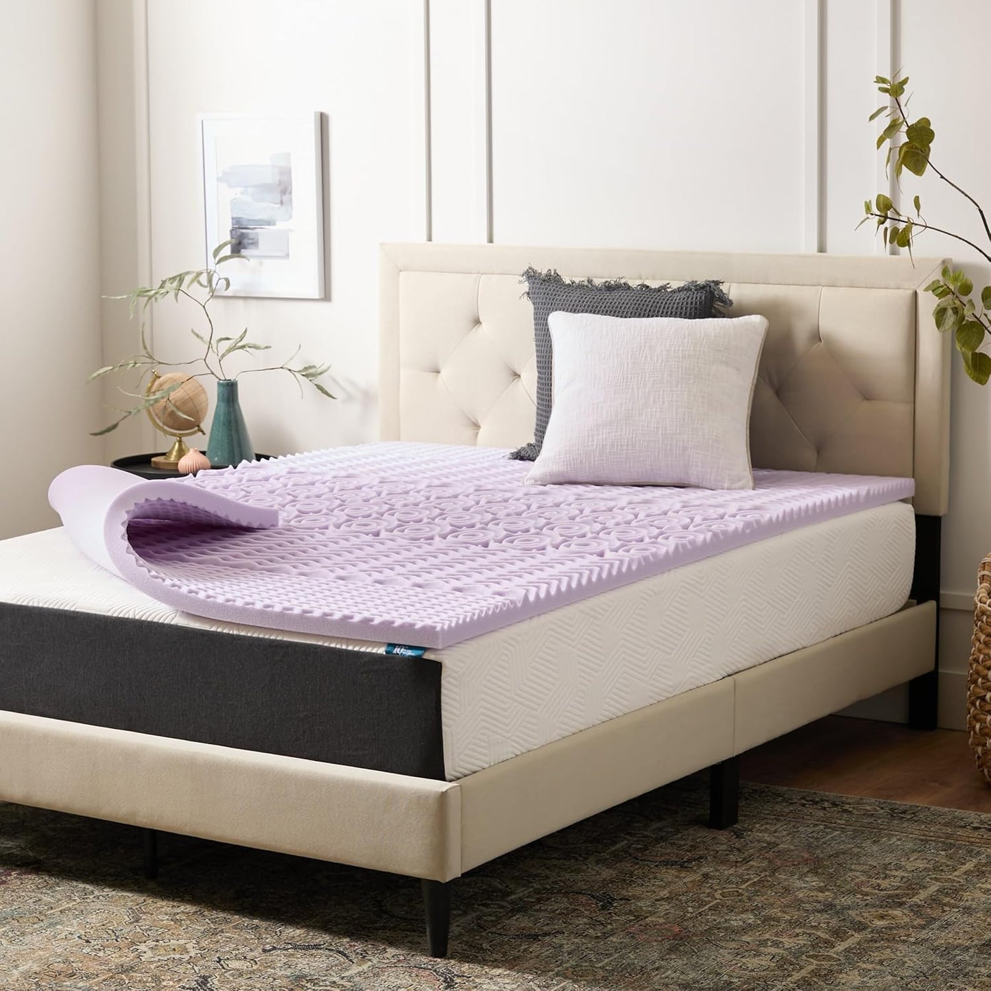 Lucid Lavender Infused 2 Inch Memory Foam Mattress Topper - Full Size - Plush Feel - 5 Convoluted Zones - CertiPUR Certified - New Home Owner & Dorm Room Essentials