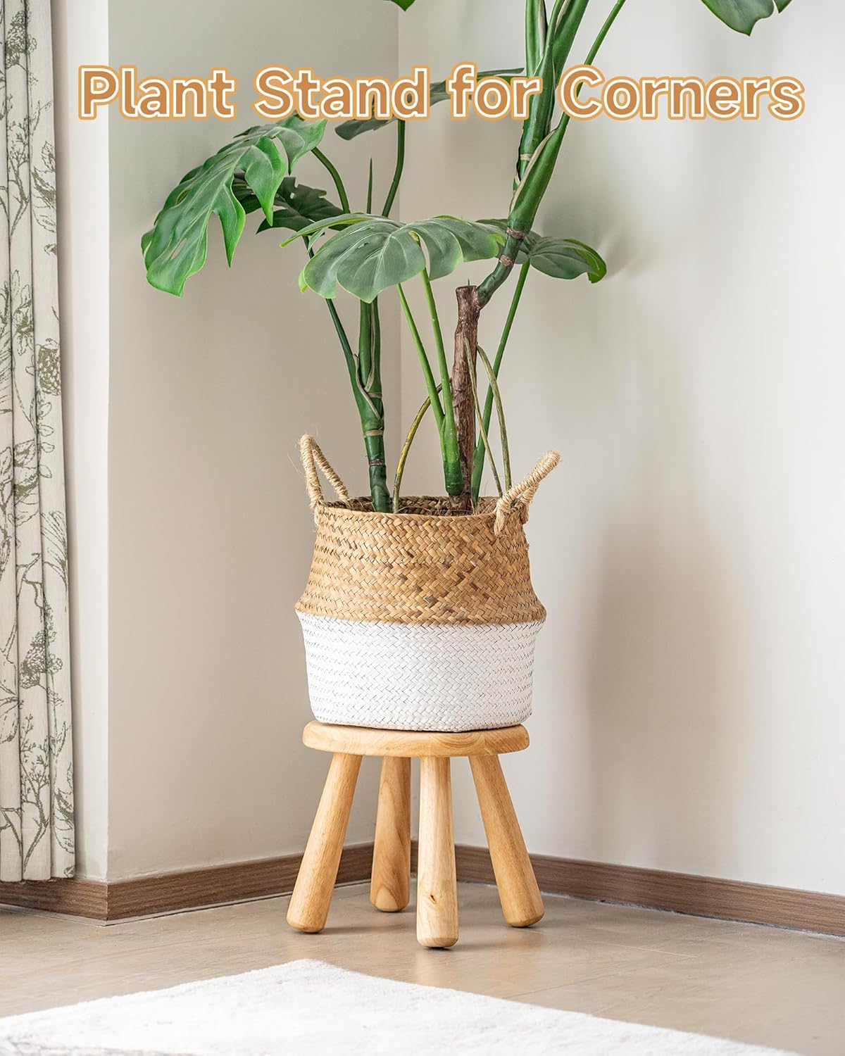 100% Solid Wood Mushroom Step Stool, Small Wooden Stool for Kids & Adults, Plant Stand & Side Table, Compact & Sturdy Footstool for Bathroom, Bedroom, Living Room, Natural (1PC)