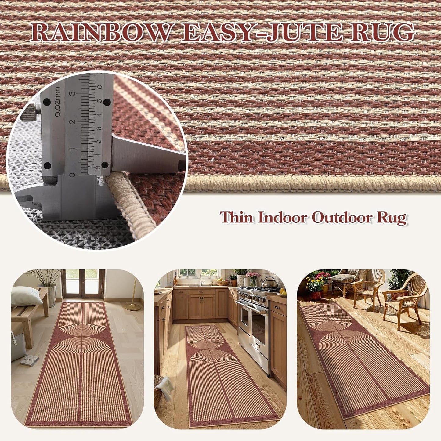 Lahome Modern Rainbow Easy Jute Entryway Runner Rug, Washable Indoor Outdoor Carpet Runners for Hallway 8ft, Farmhouse Non Slip Non Shedding Kitchen Mats for Floor Porch Laundry Room