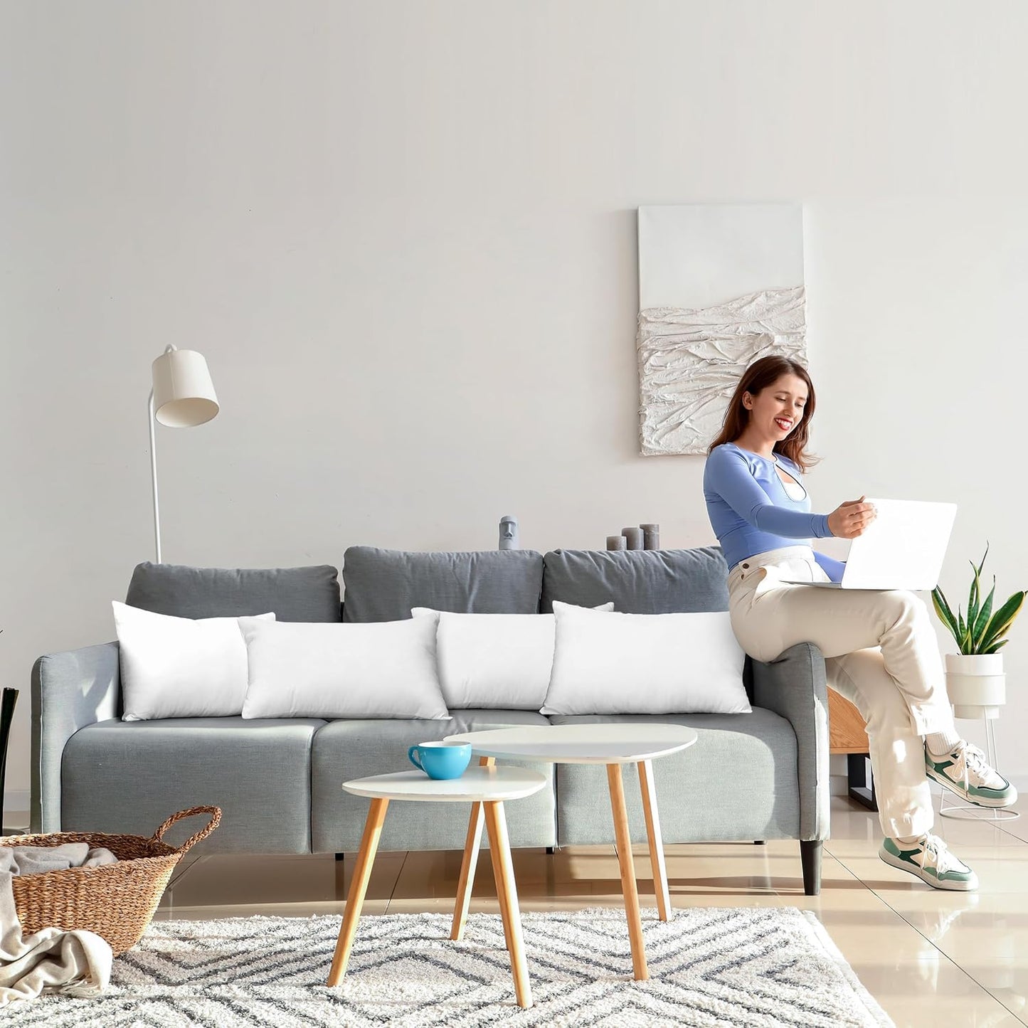 Utopia Bedding Throw Pillows (Set of 6, White), 12 x 20 Inches Pillows for Sofa, Bed and Couch Decorative Stuffer Pillow